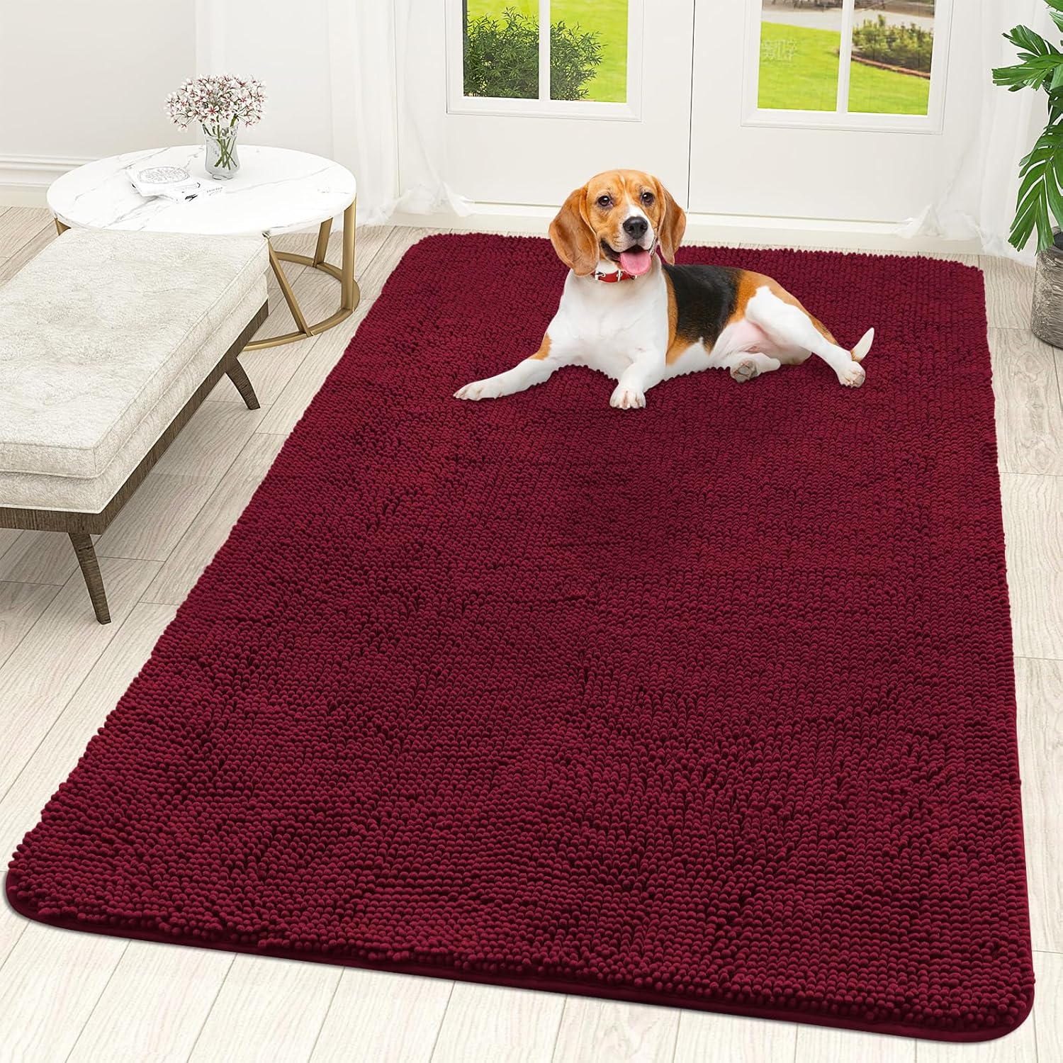 OLANLY Dog Door Mat for Muddy Paws 70x24, Absorbs Moisture and Dirt, Absorbent Non-Slip Washable Doormat, Quick Dry Chenille Mud Mat for Dogs, Entry Indoor Entryway Carpet for Inside Floor, Beige