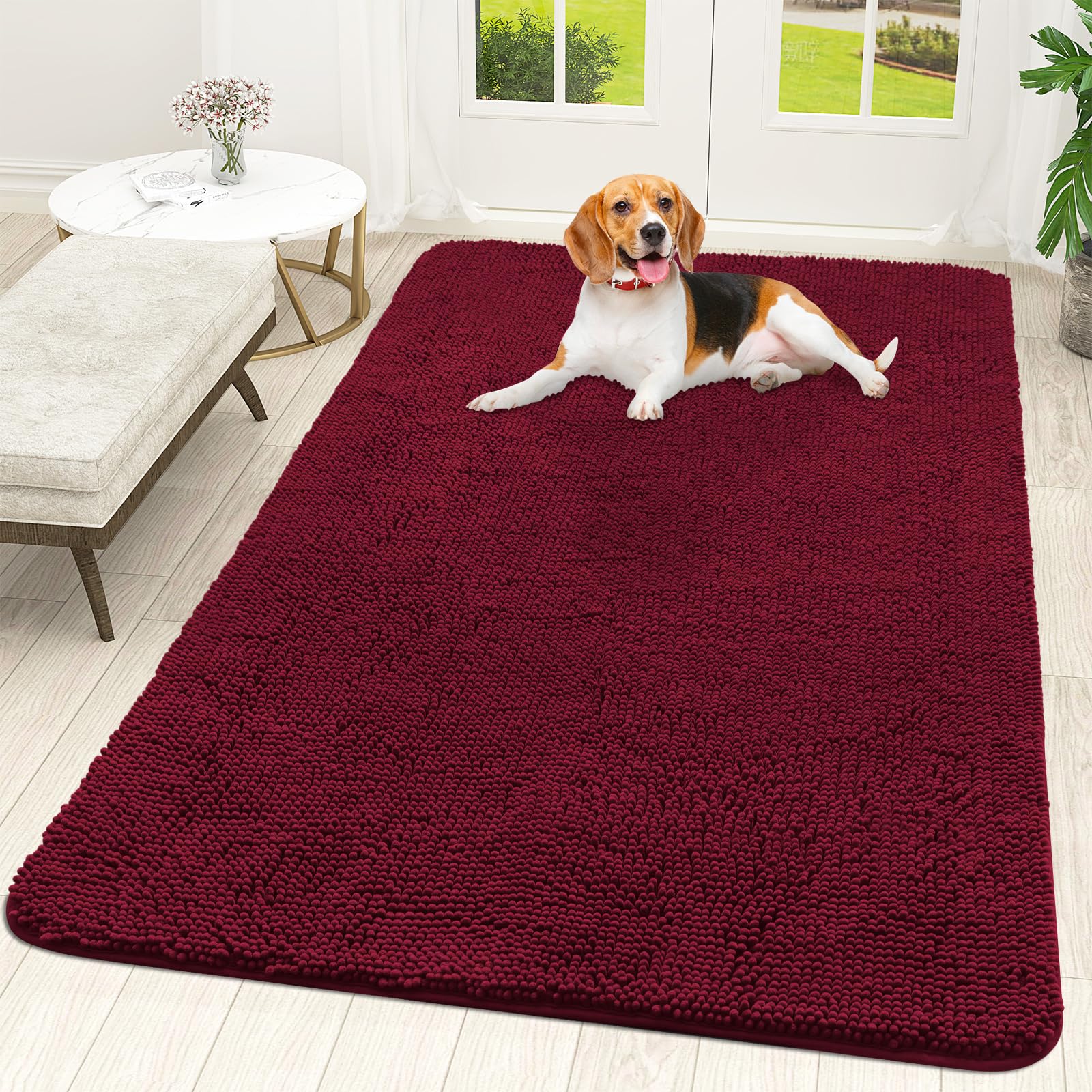 OLANLY Dog Door Mat for Muddy Paws 30x20, Absorbs Moisture and Dirt, Absorbent Non-Slip Washable Doormat, Quick Dry Chenille Mud Mat for Dogs, Entry Indoor Entryway Carpet for Inside Floor, Grey