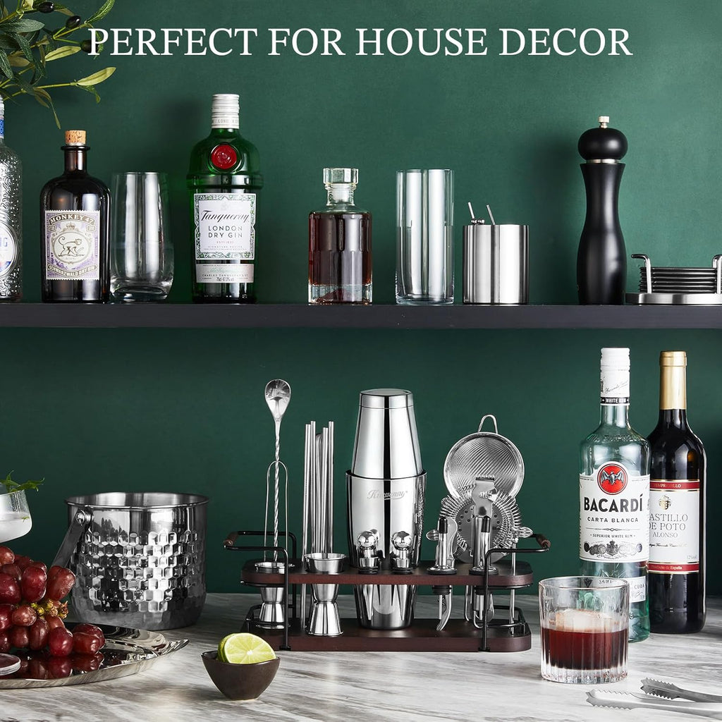 KITESSENSU Boston Shaker Set with Stand | Complete 24-Piece Bartender Cocktail Kit with All Bar Accessories