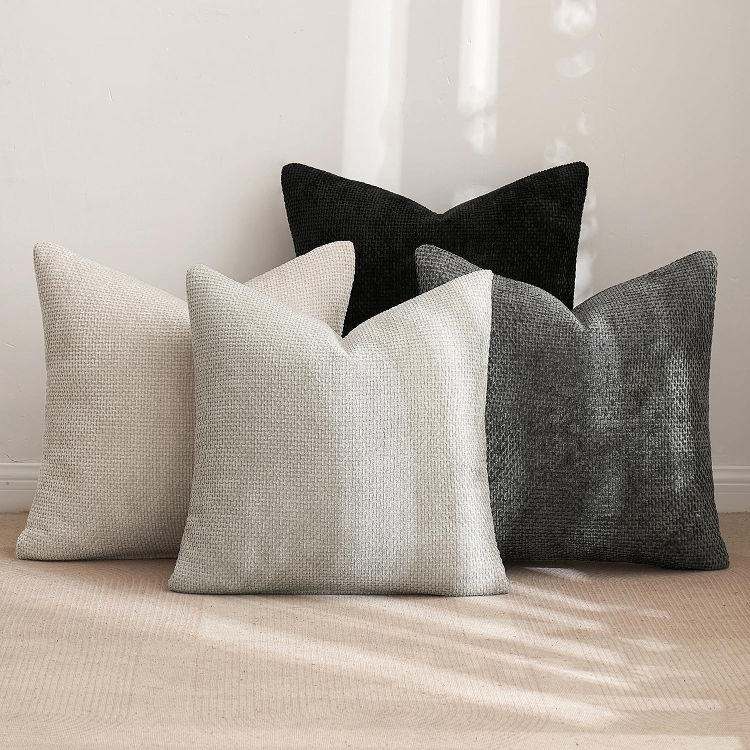 MIULEE Pack of 4 Couch Throw Pillow Covers 18x18 Inch Neutral Blue Soft Decorative Chenille Pillow Covers Farmhouse Accent Cushion Covers for Boho Western Spring Coastal Decor Sofa Bed Living Room