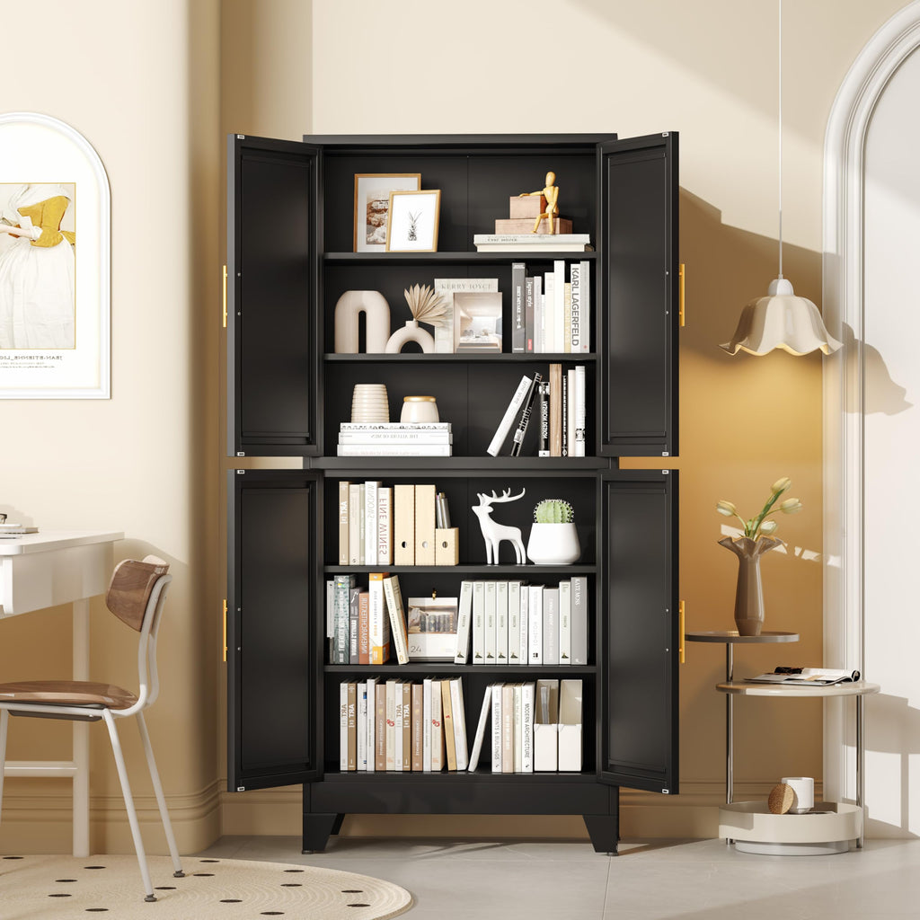 GAIOUS Metal Pantry Cabinet, Kitchen Pantry Storage Cabinets with 2 Door and 3 Adjustable Shelves, White Kitchen Pantry Cabinet, Freestanding Cupboard for Dining Room Living Room Bathroom