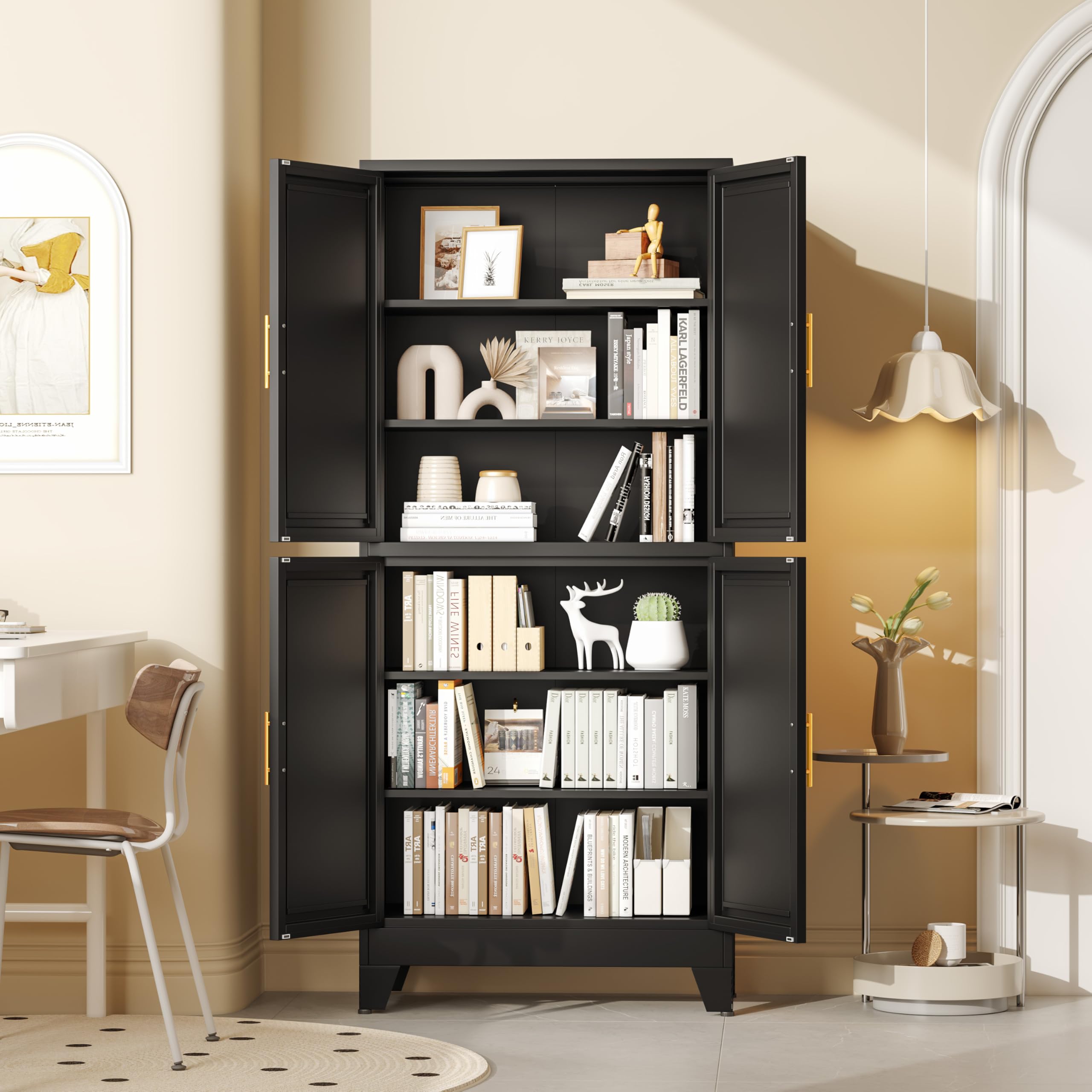 GAIOUS Metal Pantry Cabinet, Kitchen Pantry Storage Cabinets with 2 Door and 3 Adjustable Shelves, White Kitchen Pantry Cabinet, Freestanding Cupboard for Dining Room Living Room Bathroom