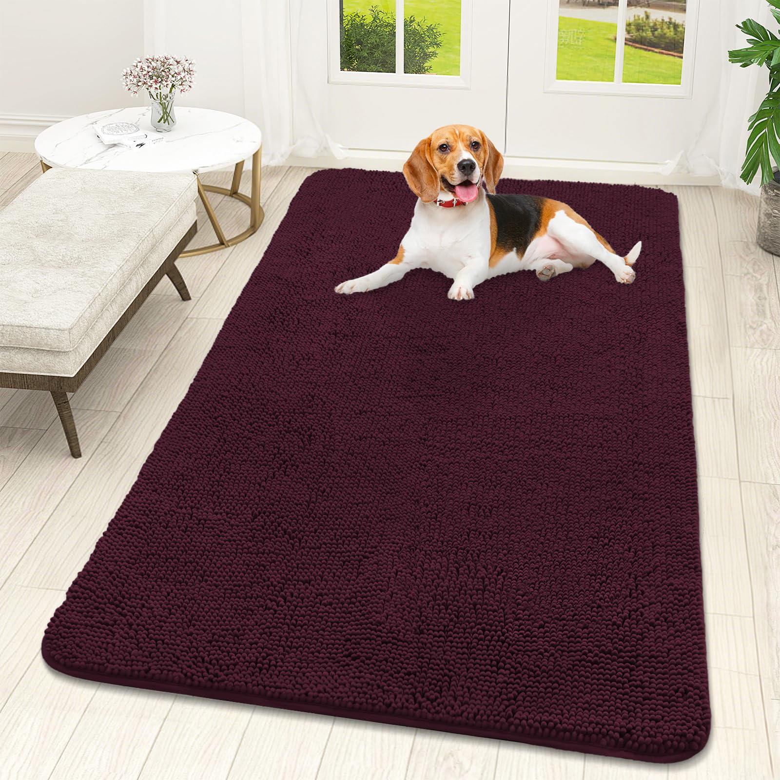 OLANLY Dog Door Mat for Muddy Paws 30x20, Absorbs Moisture and Dirt, Absorbent Non-Slip Washable Doormat, Quick Dry Chenille Mud Mat for Dogs, Entry Indoor Entryway Carpet for Inside Floor, Grey