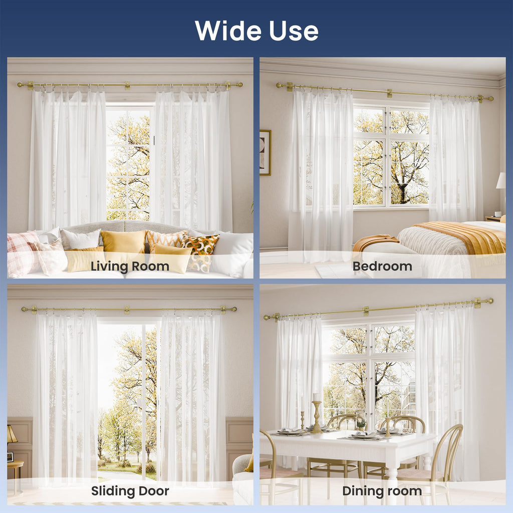 ENJOYBASICS No Drill Curtain Rods for Window 28 to 47 Inches, 5/8 Inch Diameter Renter Friendly Drapery Rod with Adhesive Brackets without Drilling, Adjustable from 27 to 52 Inches, Black