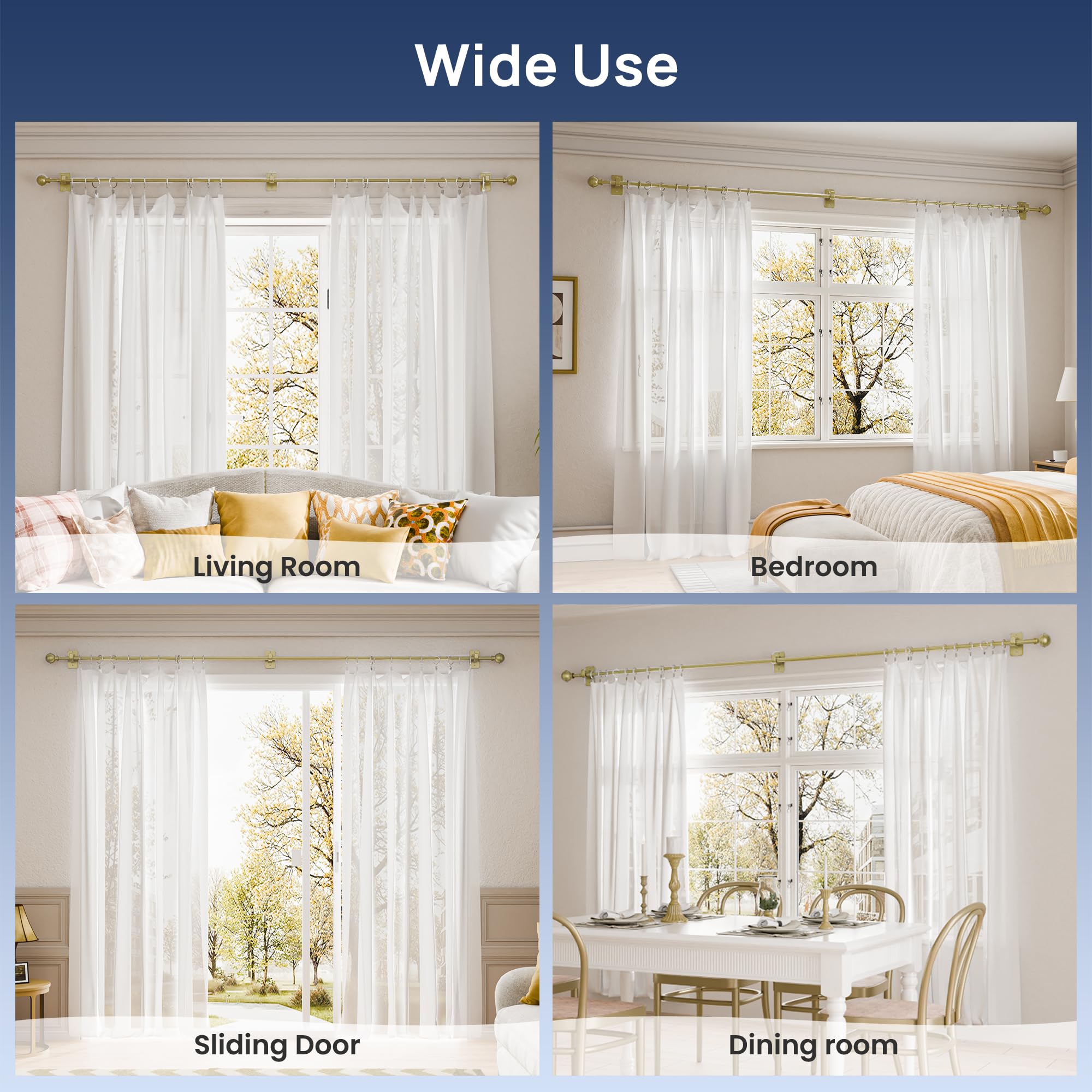 ENJOYBASICS No Drill Curtain Rods for Window 28 to 47 Inches, 5/8 Inch Diameter Renter Friendly Drapery Rod with Adhesive Brackets without Drilling, Adjustable from 27 to 52 Inches, Black