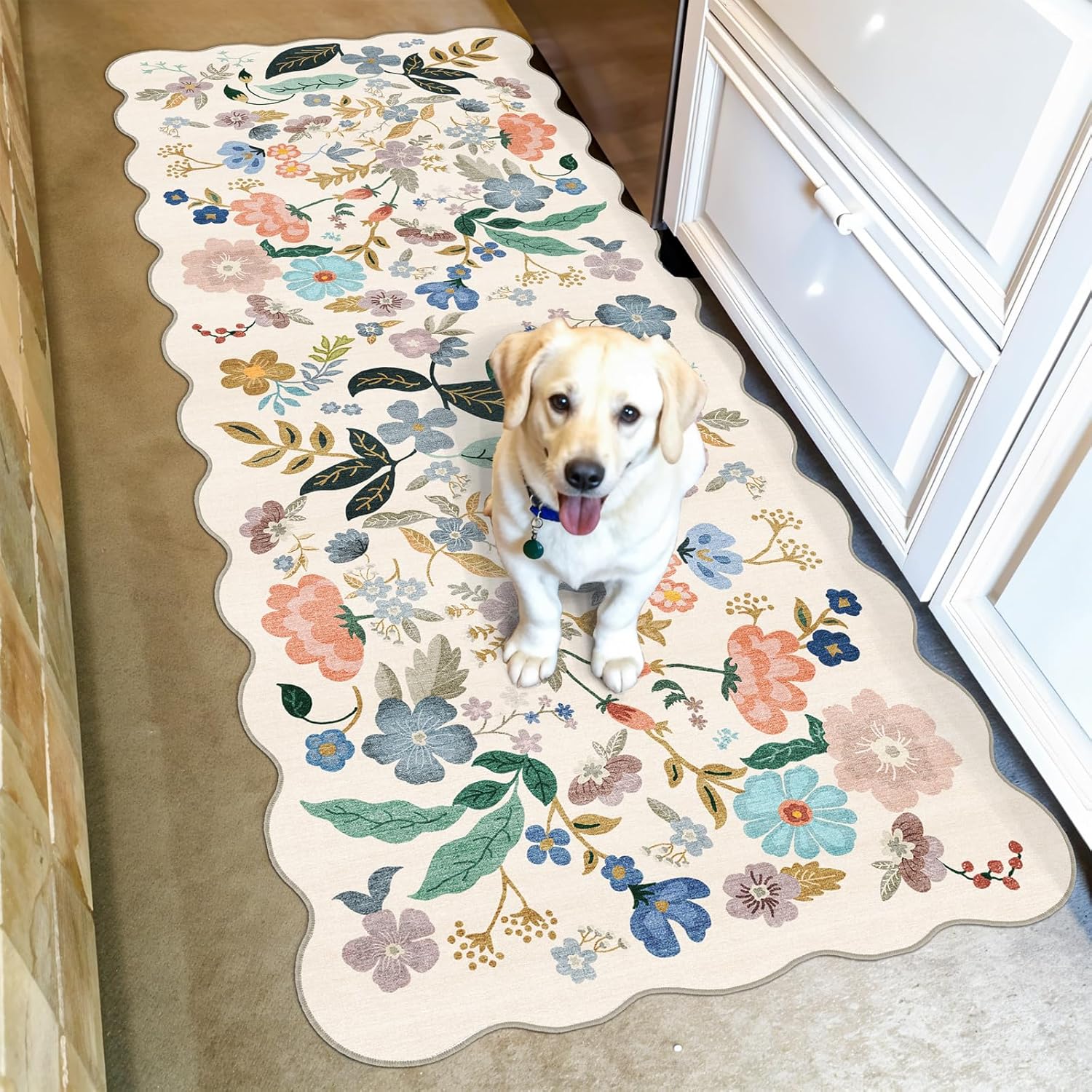 Washable 2x3 Entryway Area Rug - Neutral Kitchen Rug Runner Vintage Soft Floor Mat Non Slip Indoor Farmhouse Carpet for Bathroom Living Room Bedroom (2 X 3, Beige)