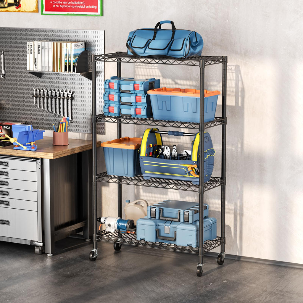 SINGAYE 3 Small Shelves Storage Shelf Wire Shelving Unit Metal Shelf Adjustable Organizers Storage Shelving with Wheels for Bathroom Laundry Room Kitchen Pantry11.5”D x 17.5”W x 30.5”H White