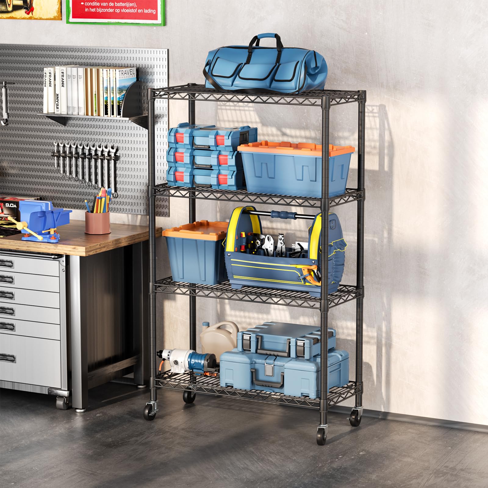 SINGAYE 3 Small Shelves Storage Shelf Wire Shelving Unit Metal Shelf Adjustable Organizers Storage Shelving with Wheels for Bathroom Laundry Room Kitchen Pantry11.5”D x 17.5”W x 30.5”H White
