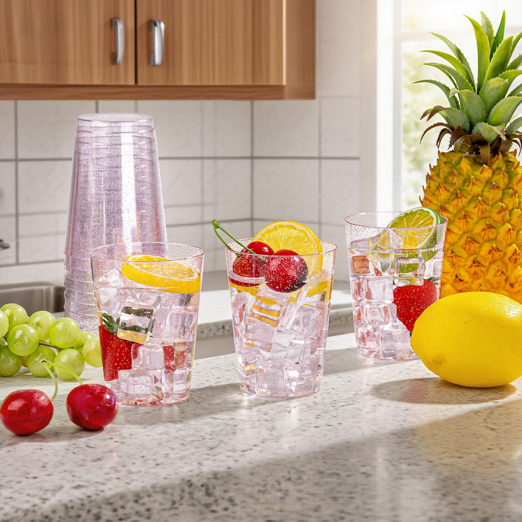 DaYammi 200 Pack Gold Plastic Cups 10 Oz Clear Cup Gold Rimmed Disposable Wine Glasses Fancy Disposable Party Cups Tumblers Drinking Cup Plastic Cocktail Glasses gold disposable cups for Party Wedding