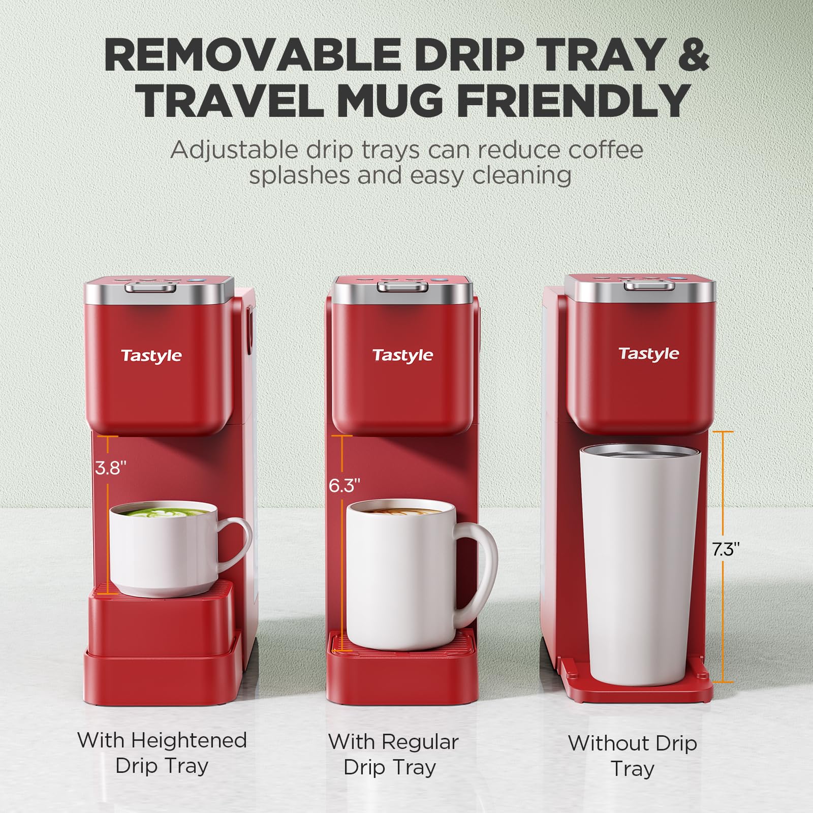 Tastyle 330MF Single Serve Coffee Maker with Built-in Detachable Milk Frother, Iced and Hot Coffee Machine for K Cup & Grounds, 40oz Removable Water Reservoir, 6 Cup Sizes, Fits 7.3" Travel Mug, Black