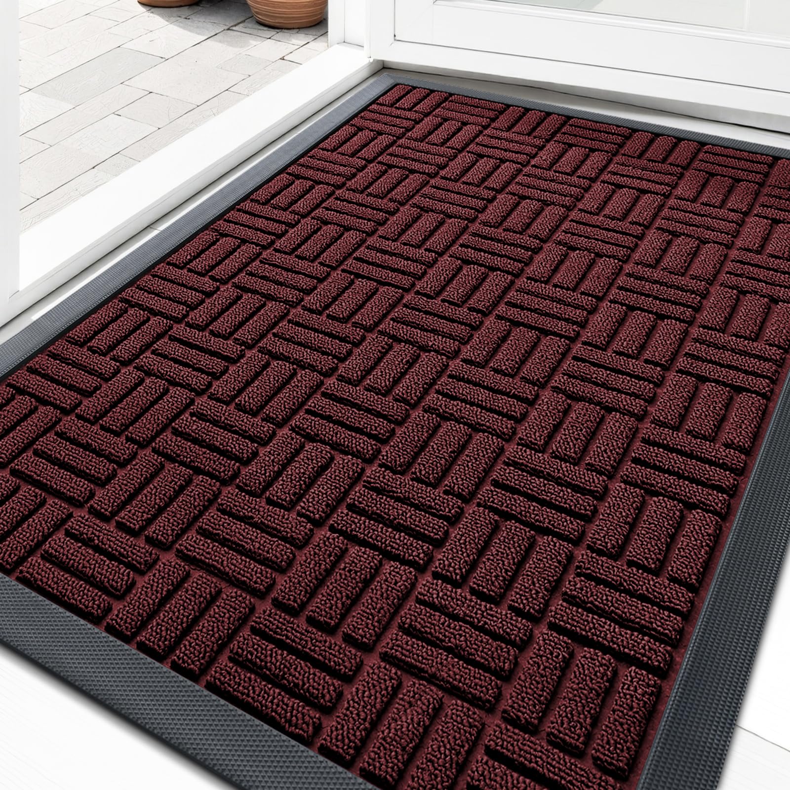 OLANLY Front Door Mat Outside Entrance 29.5x17, Absorbent, Heavy Duty Sturdy Natural Rubber Doormat Indoor Outdoor, Stain and Fade Resistant, Non-Slip Backing Low Profile Floor Mat for Entryway, Grey