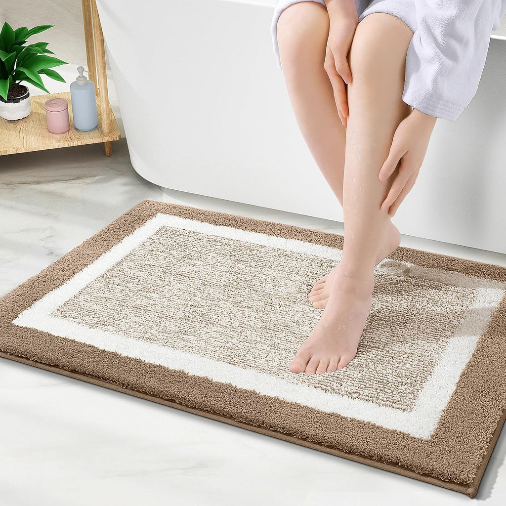 OLANLY Small Bathroom Rugs 24x16, Extra Soft and Absorbent Microfiber Bath Rugs, Non-Slip, Machine Washable, Quick Dry Shaggy Bath Carpet, Bath Mats for Bathroom Floor, Tub, Shower, Grey