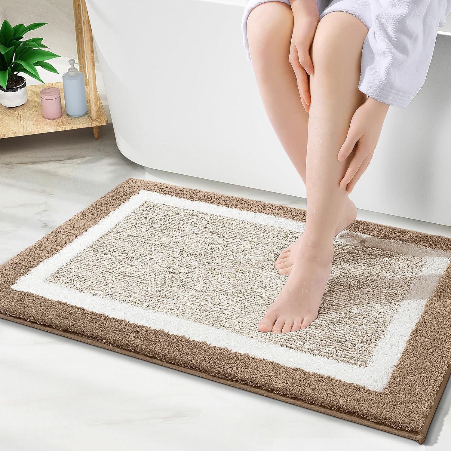 OLANLY Small Bathroom Rugs 24x16, Extra Soft and Absorbent Microfiber Bath Rugs, Non-Slip, Machine Washable, Quick Dry Shaggy Bath Carpet, Bath Mats for Bathroom Floor, Tub, Shower, Grey