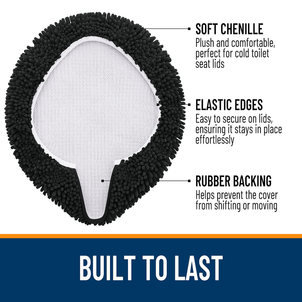 OLANLY Soft Chenille Bathroom Toilet Lid Cover, Machine Washable Seat Covers, 17.5x15, Stays in Place Rubber Backing, Fits Most Round, Elongated and Oblong Lids, Accessories Decor, Gray