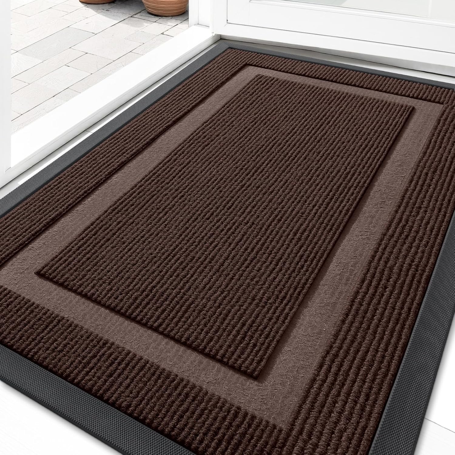 OLANLY Front Door Mat Indoor Outdoor Entrance, Waterproof All-Season, All-Weather Doormat, Sturdy Natural Rubber, Fade Resistant, Low Profile, Easy Clean Patio Porch Entryway Mat, 29.5x17, Beige