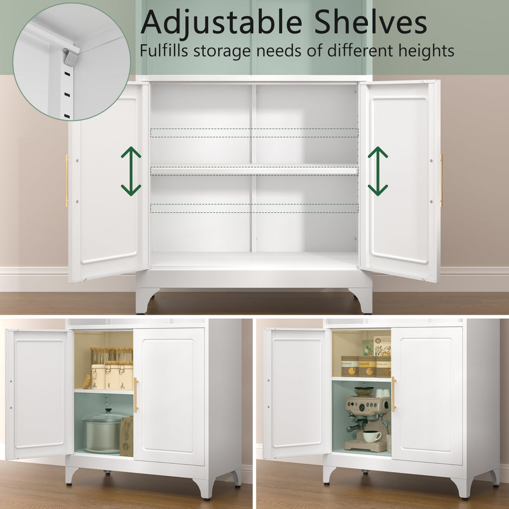 75" Tall Metal Kitchen Storage Cabinet,White Kitchen Pantry Storage Cabinet with Doors and 4 Adjustable Shelves,Utility Cabinet for Living Room,Garage,Dining Room and Office,Assemble Required