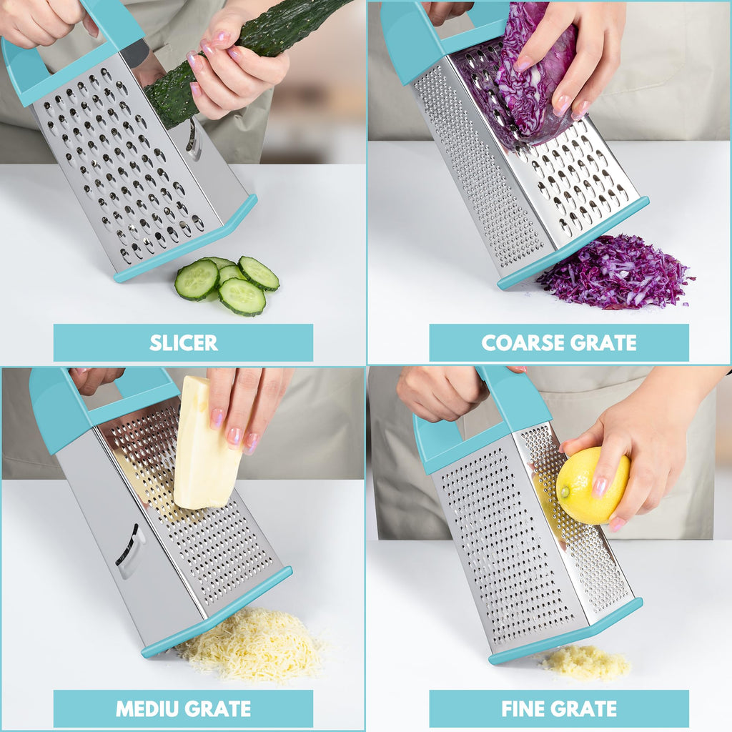 Urbanstrive Cheese Grater With Container Box Grater Stainless Steel Graters for Kitchen Cheese Shredder Parmesan Shredder Kitchen Gadgets Kitchen Tools Kitchen Gifts for Chef Dishwasher Safe Zester