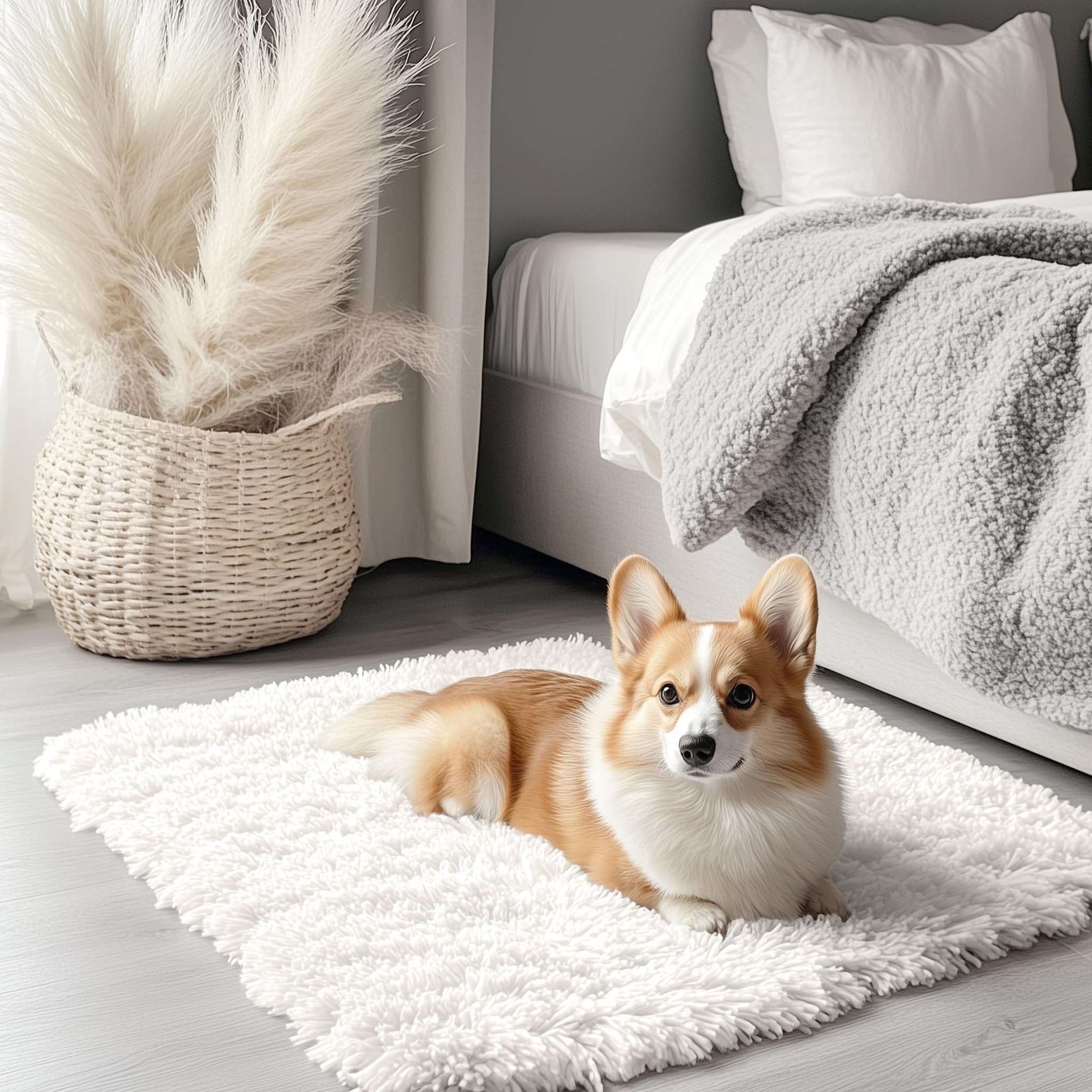 OLANLY Area Rugs for Living Room Bedroom, Machine Washable 4x5.9 ft Soft Fluffy Shaggy Bedside Rug, Indoor Floor Carpet for Kids Girls and Boys, Dorms, Nursery Rooms, Home Decor Aesthetic, Grey