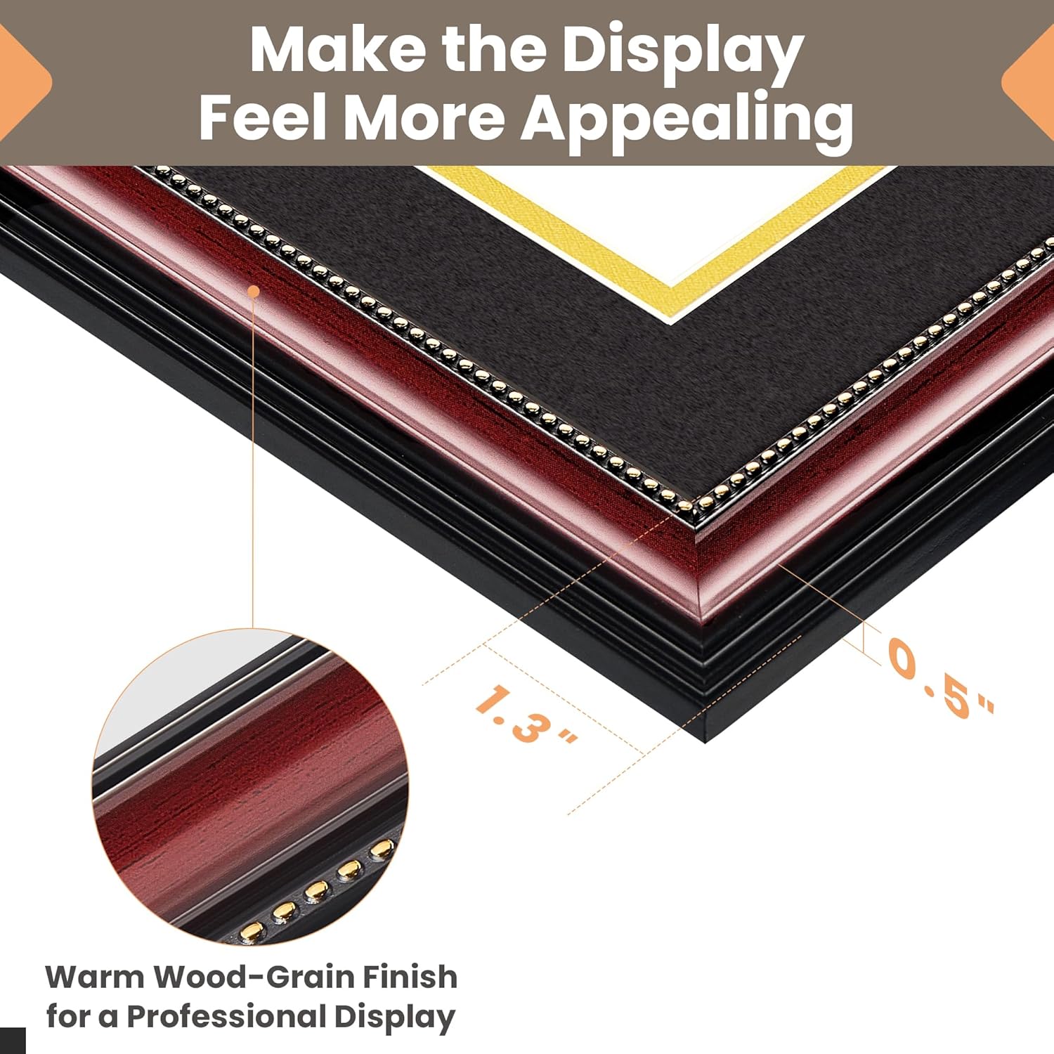 upsimples Diploma Frame 8.5 x 11 with Mat, Certificate Degree Document Frame, Displays Diploma Frame 11x14 without Mat, Classic Wood Grain with Gold Beading, Includes Black & Gold Mats, 1 Pack
