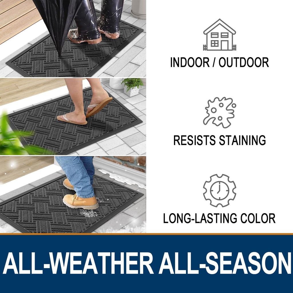 OLANLY Indoor Outdoor Mat, Sturdy Natural Rubber Floor Mat, Non Slip Low Profile Waterproof Doormat, and Stain Front Door Mats, Easy Clean Patio Entrance Mat, 30''x17'', Black