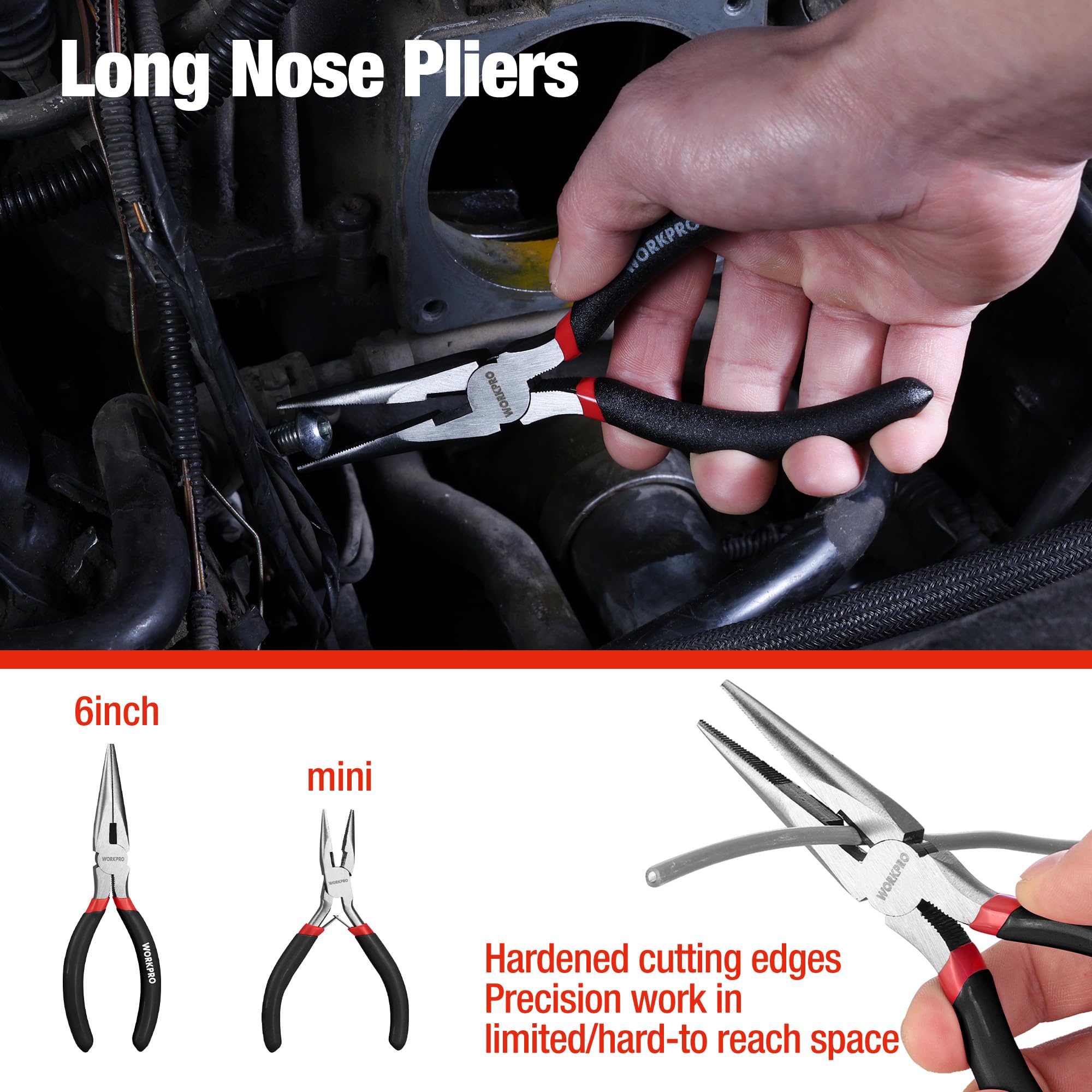 7-piece WORKPRO Pliers Set with Groove Joint, Long Nose, Slip Joint, Linesman, and Diagonal Pliers for DIY & Home Use