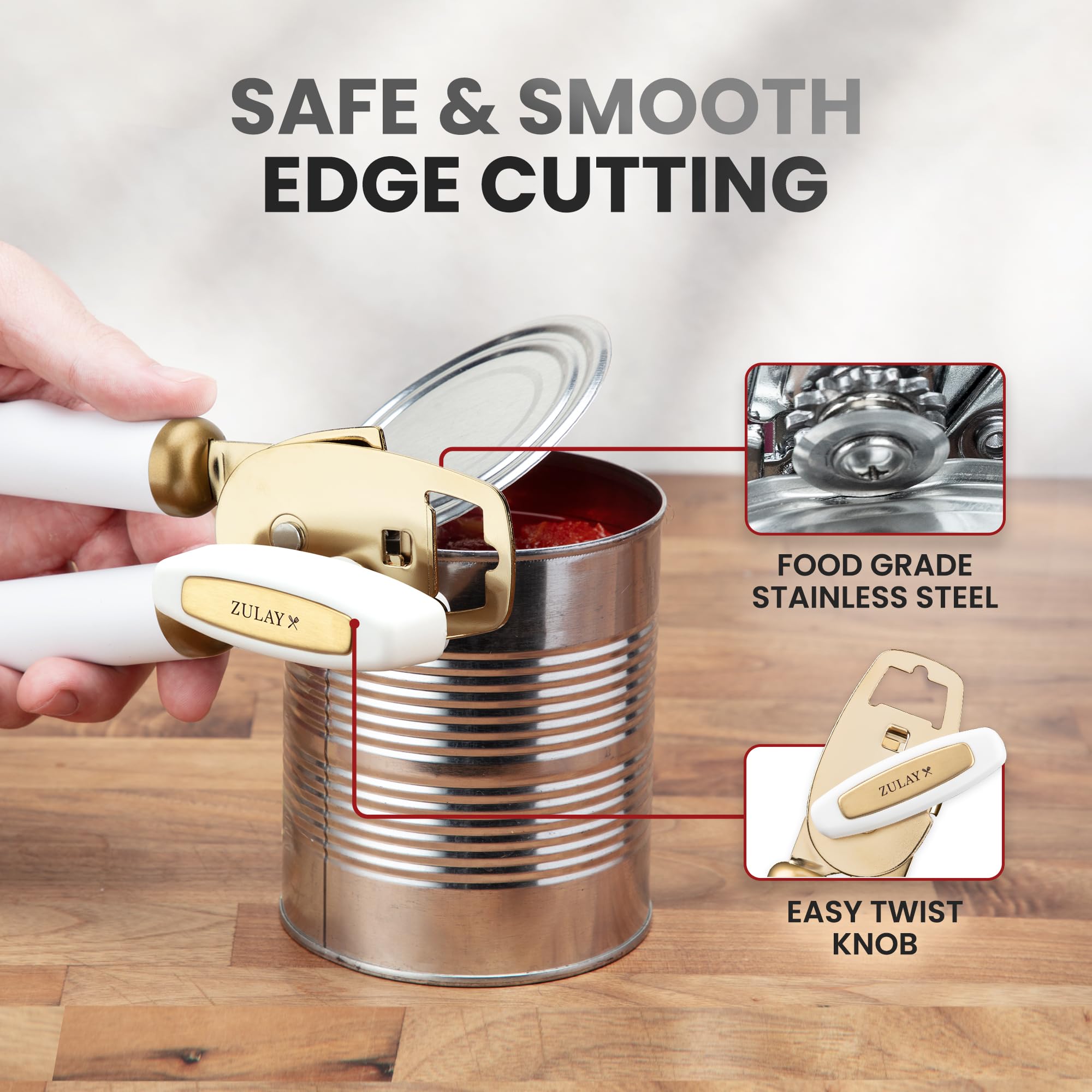 Zulay Kitchen COMFY™ Can Opener Manual with Bottle Opener - Rust Proof Stainless Steel Manual Can Opener With Turn Knob & Comfy Soft Grip Handles - Black