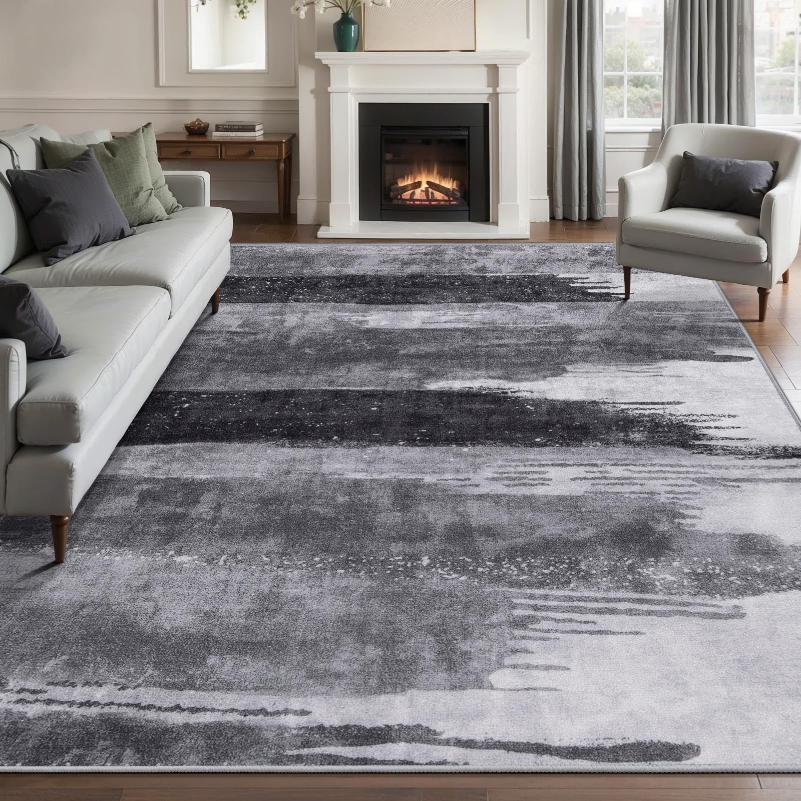 Ciicool Modern Abstract Area Rug 2x3 Washable Small Entryway Rug, Non-Slip Low Pile Throw Rug, Foldable Kitchen Bathroom Rugs, Blue Grey Floor Carpet for Entrance Living Room Bedroom Indoor Doormat