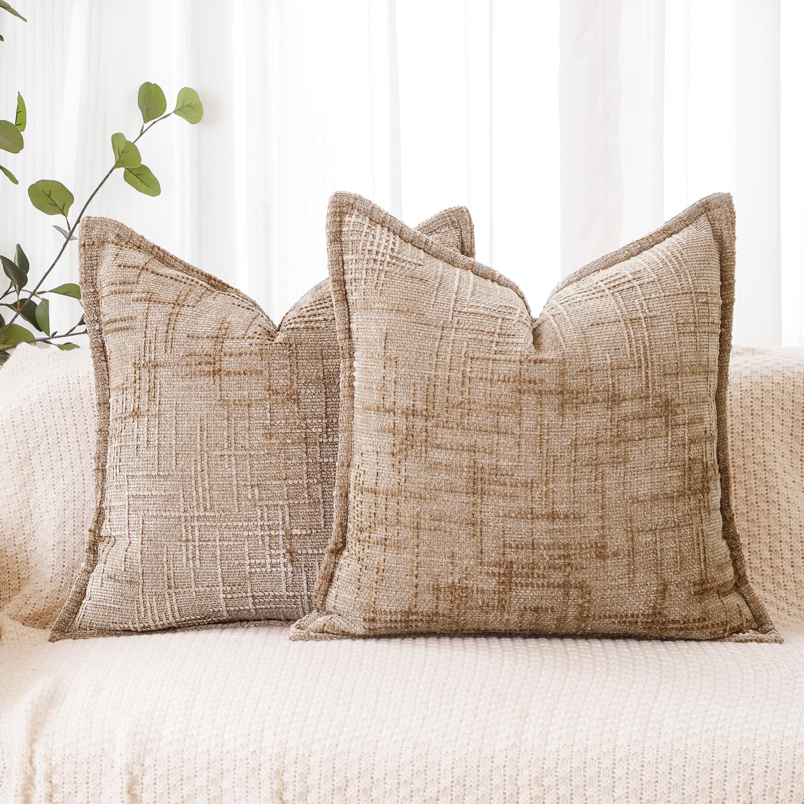 HPUK Decorative Throw Pillow Covers Set of 4 Square Couch Pillows Linen Cushion Cover for Couch Sofa Living Room, 18"x18" inches, Blue