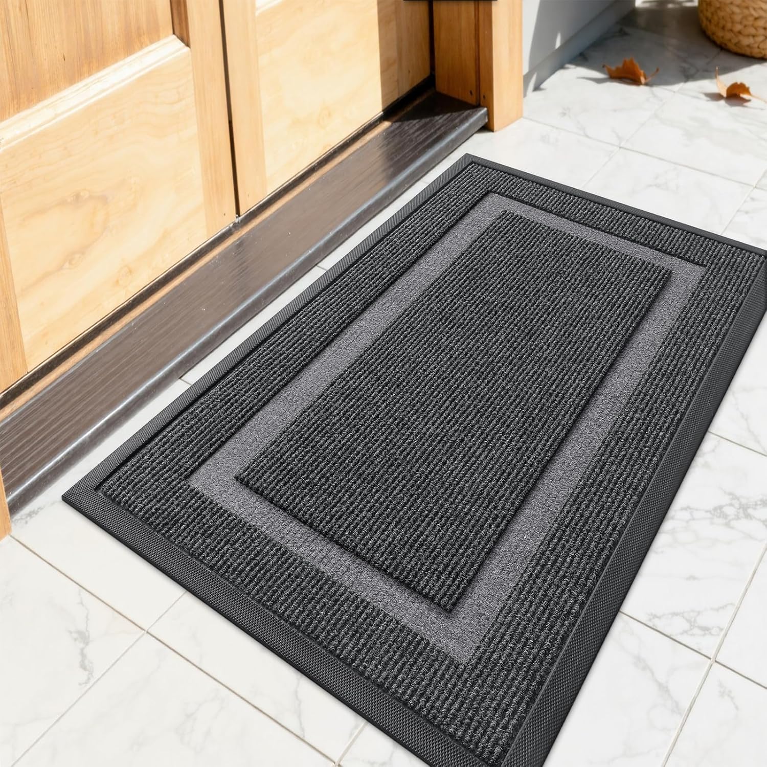 OLANLY Front Door Mat Indoor Outdoor Entrance, Waterproof All-Season, All-Weather Doormat, Sturdy Natural Rubber, Fade Resistant, Low Profile, Easy Clean Patio Porch Entryway Mat, 29.5x17, Beige