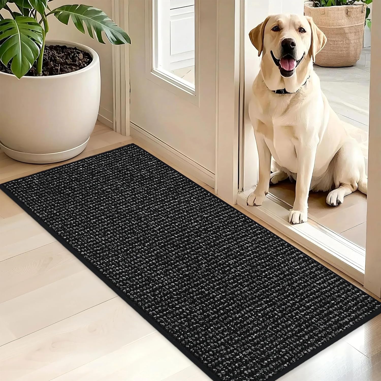 BEQHAUSE Dirt Trapper Door Mat 20" x 32", Non-Slip Washable Doormats Entrance Mat, Dirt Resistant and Absorbent Welcome Mat, Low Profile Floor Mats for Front Back Door and Entryway, Charcoal