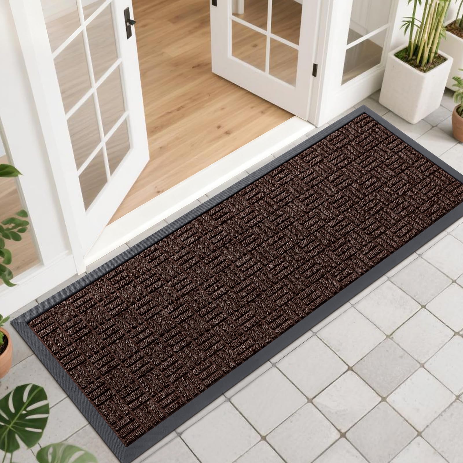 OLANLY Front Door Mat Outside Entrance 29.5x17, Absorbent, Heavy Duty Sturdy Natural Rubber Doormat Indoor Outdoor, Stain and Fade Resistant, Non-Slip Backing Low Profile Floor Mat for Entryway, Grey