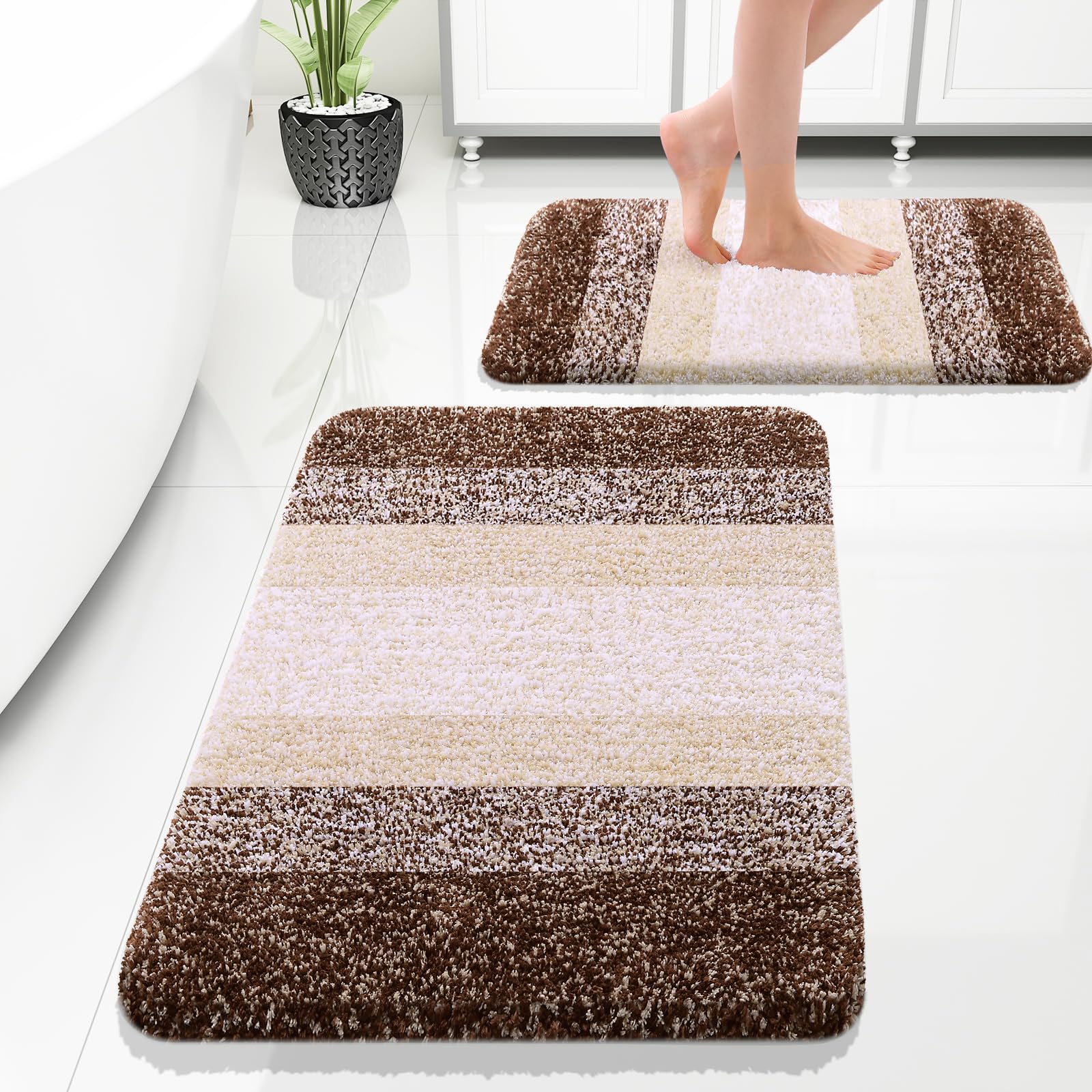 OLANLY Bathroom Rug Set 2 Piece, Soft Absorbent Microfiber Bath Mats and U-Shaped Contour Toilet Rug, Non-Slip, Machine Wash Dry, Plush Shaggy Bath Mats for Bathroom (24"x16"+24"x20", Grey)