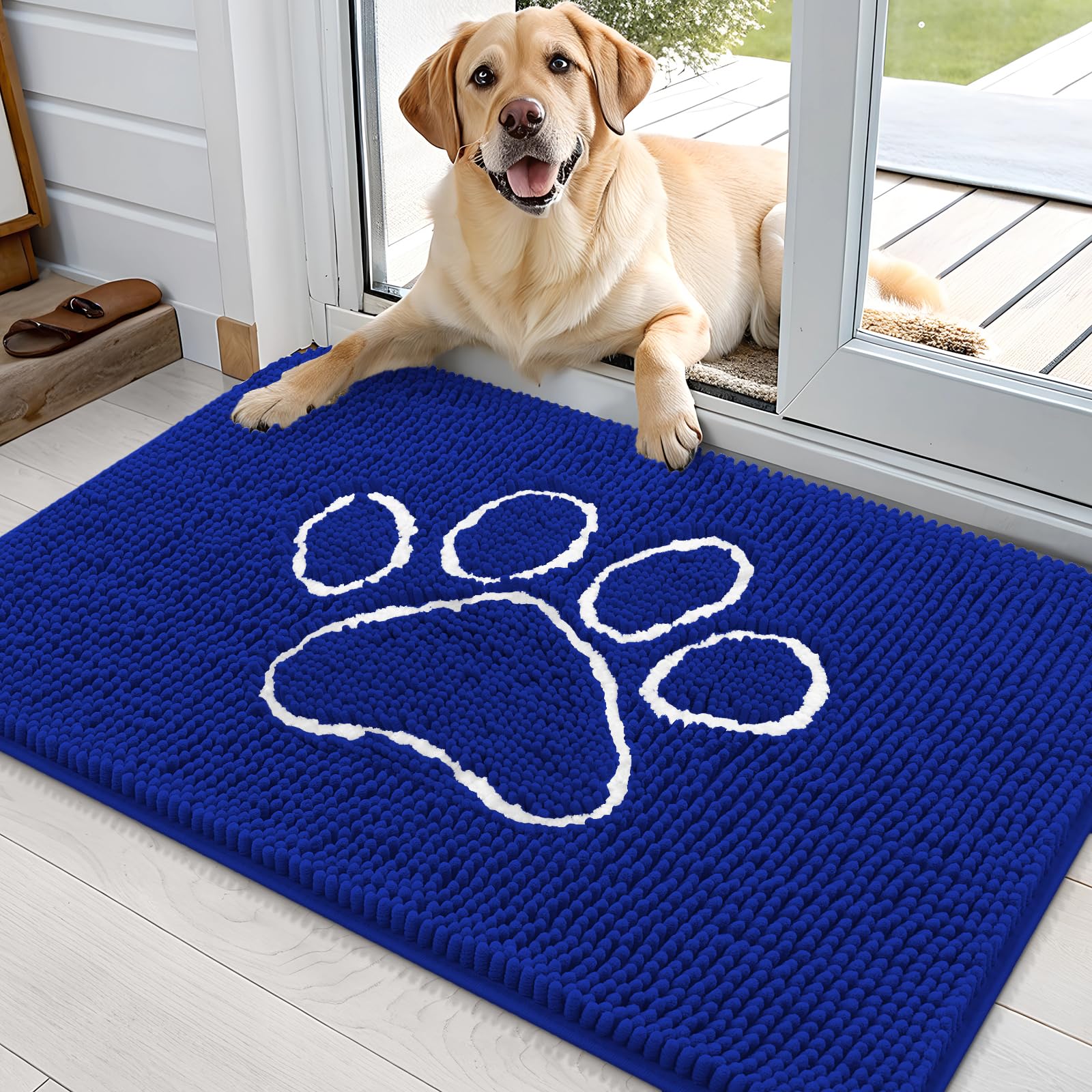 OLANLY Dog Door Mat for Muddy Paws 30x20, Absorbs Moisture and Dirt, Absorbent Non-Slip Washable Doormat, Quick Dry Chenille Mud Mat for Dogs, Entry Indoor Entryway Carpet for Inside Floor, Grey