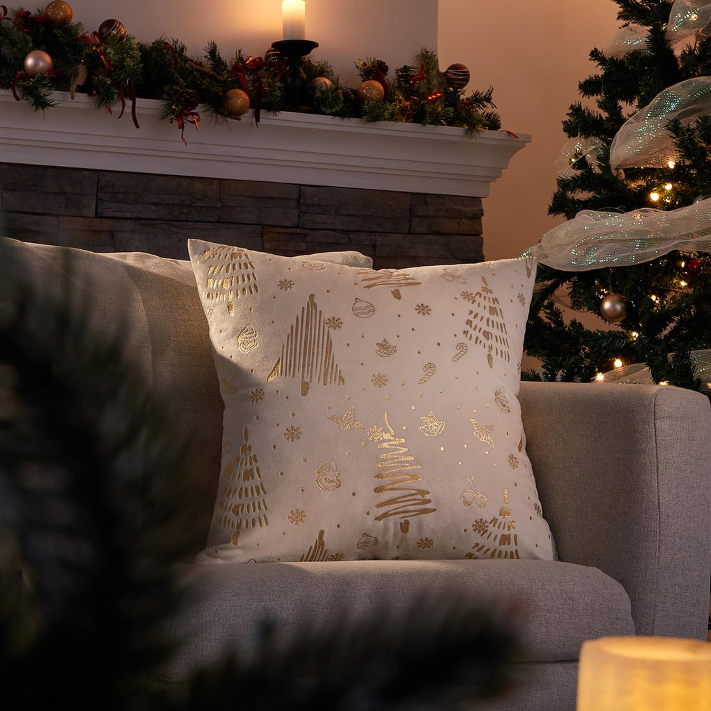 Topfinel Christmas Velvet Throw Pillow Covers Set of 2,Decorative Pillow Cover Red Xmas Gold Stamping Cushion Cases for Bedroom Livingroom Couch Christmas Indoor Home Decor 18x18 Inches