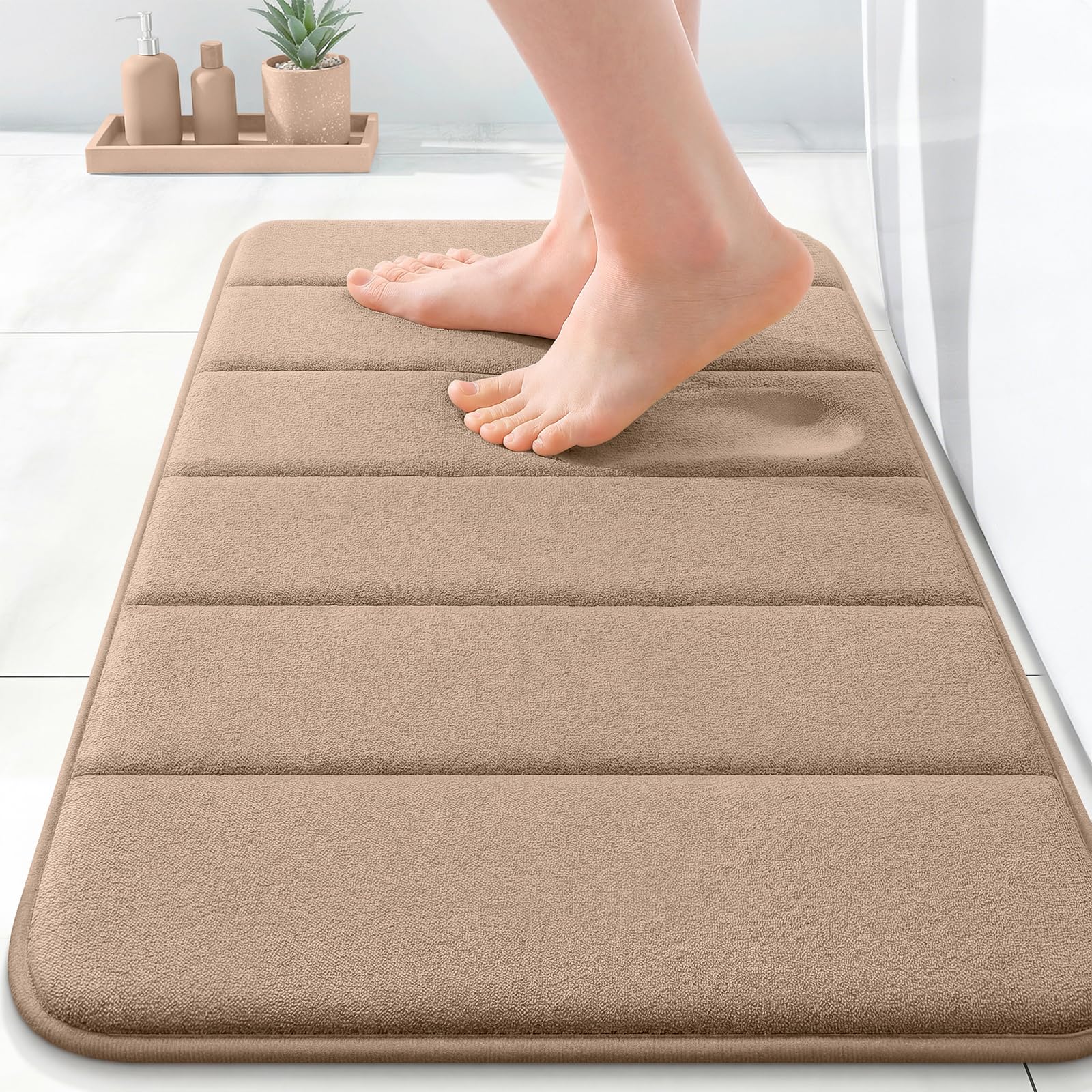 OLANLY Memory Foam Bath Mat 30x20, Super Soft Absorbent Bathroom Rugs, Quick Dry, Machine Washable Shower Floor Rugs, Bathmat Carpet, Bathroom Home Decor Accessories, Grey