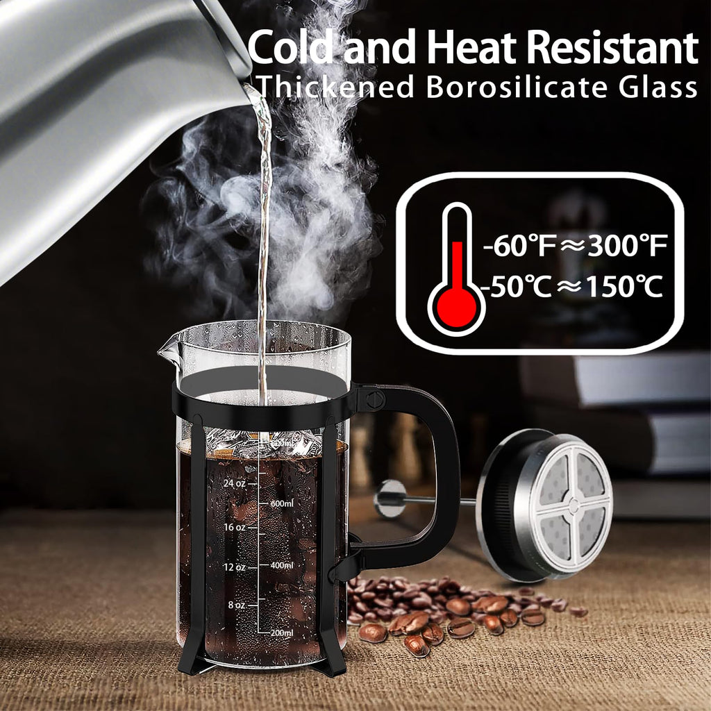YMMIND French Press Coffee Maker 304 Stainless Steel Coffee Press,with 4 Filters System, Heat Resistant Thickness Borosilicate French Press Glass, BPA-Free Brewed Tea Pot Coffee Plunger(Copper 12oz)