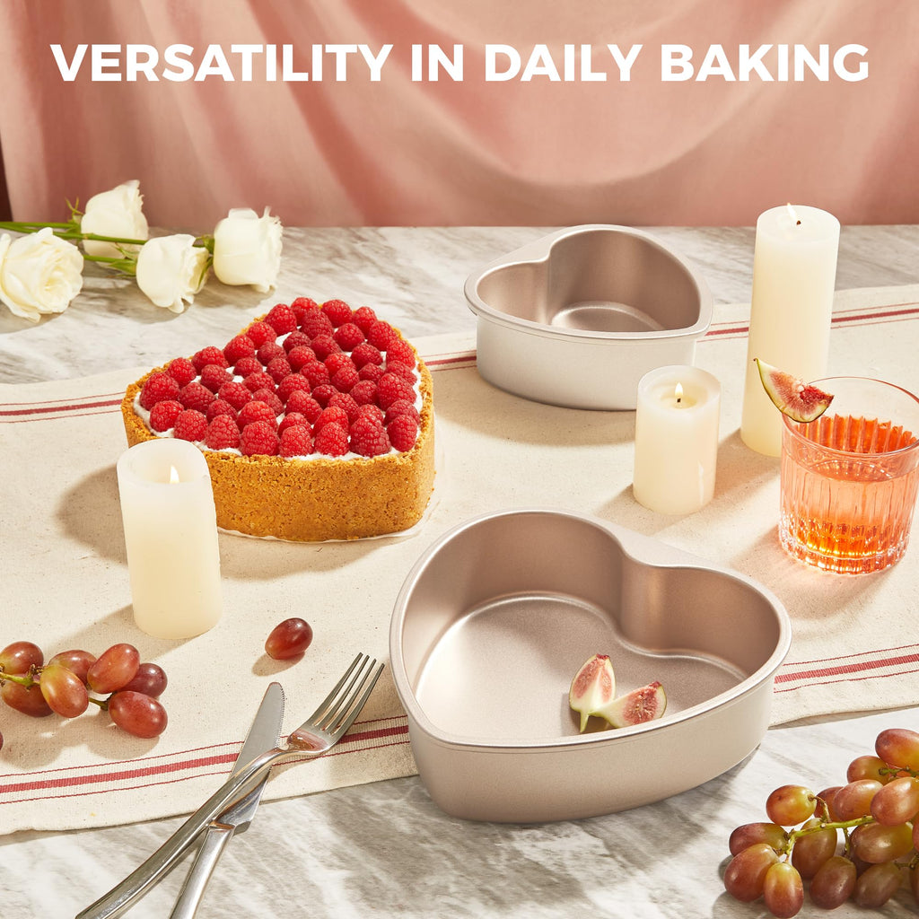 HONGBAKE Heart Shaped Cake Pan, Nonstick 8 & 6 inch Cheesecake Pans Set, Heart Shape Layer Cake Mold, Baking Tin for Valentine's Day, Weddings, 2 Pieces, Heavy Duty, Grey