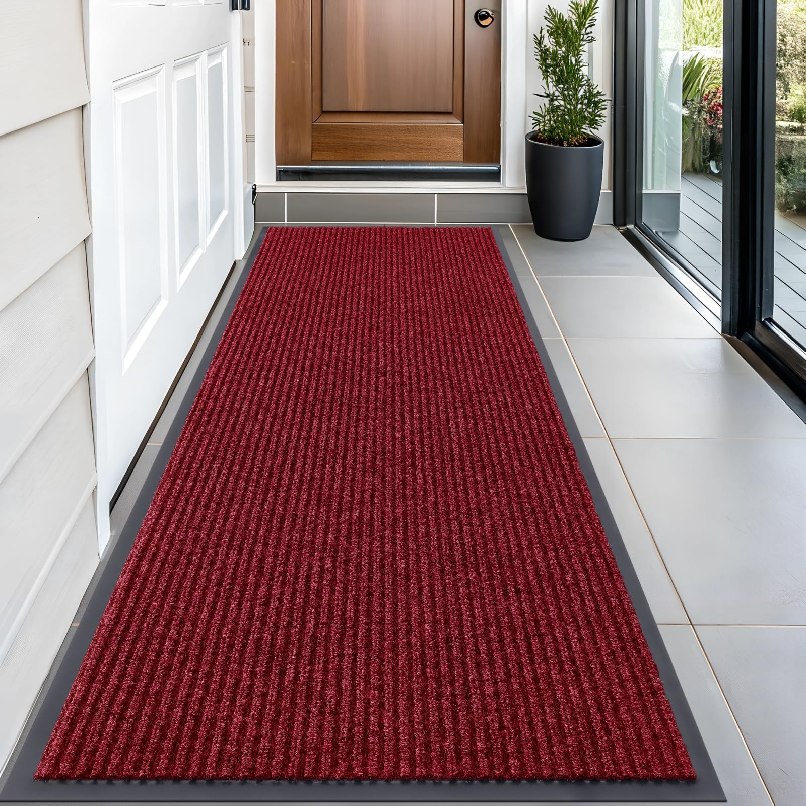 OLANLY Front Door Mat Indoor Outdoor Entrance, Waterproof Heavy Duty Doormat, Fade Resistant, Low Profile, Easy Clean Patio Porch Welcome Floor Mats for Entry, 29.5x17, Grey