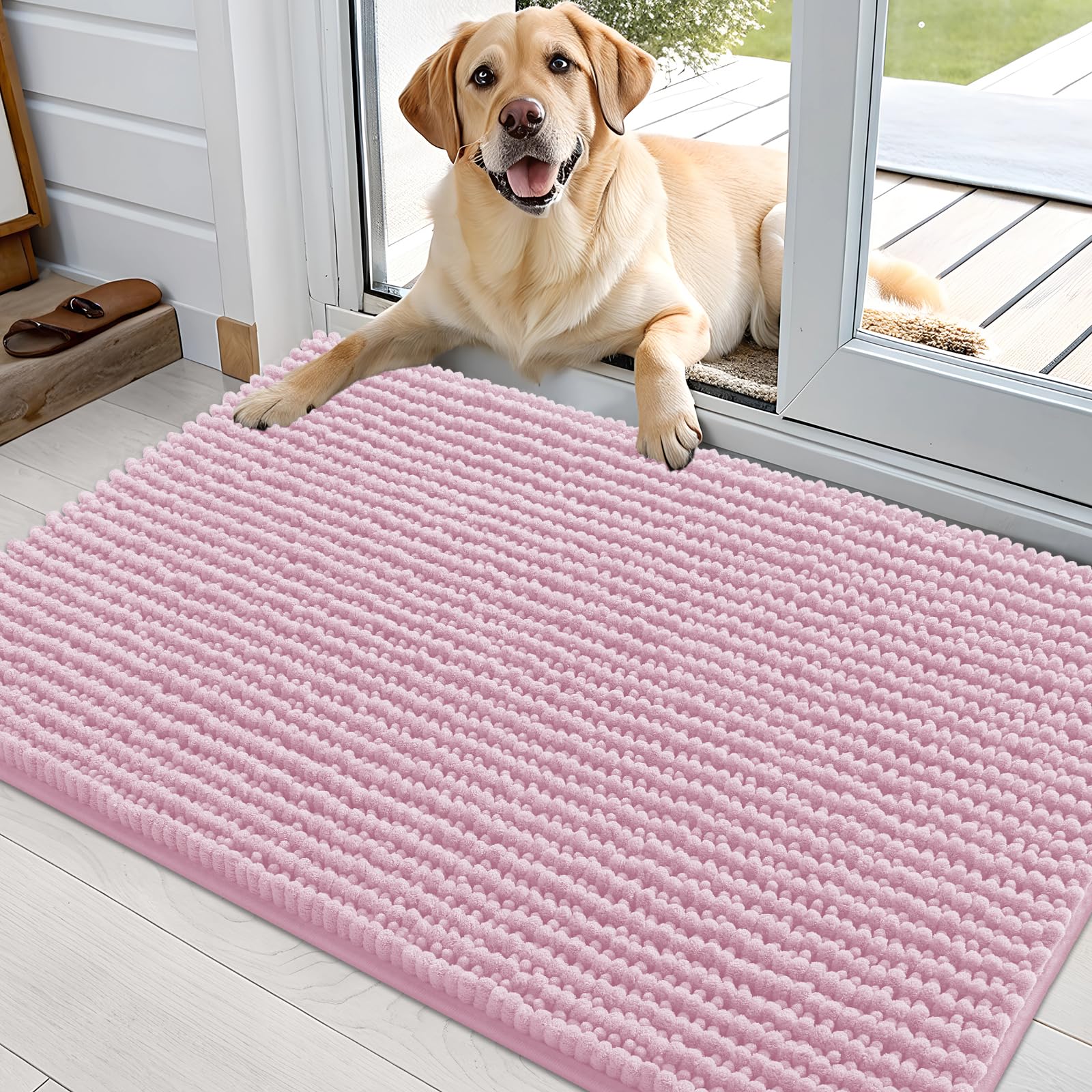 OLANLY Dog Door Mat for Muddy Paws 30x20, Ultra Absorbent Chenille Mud Doormat, Non-Slip Washable and Dirt Trapping Doormat for Indoor Entryway, Quick-Dry Indoor Pet Bed Mats for Dogs, Grey