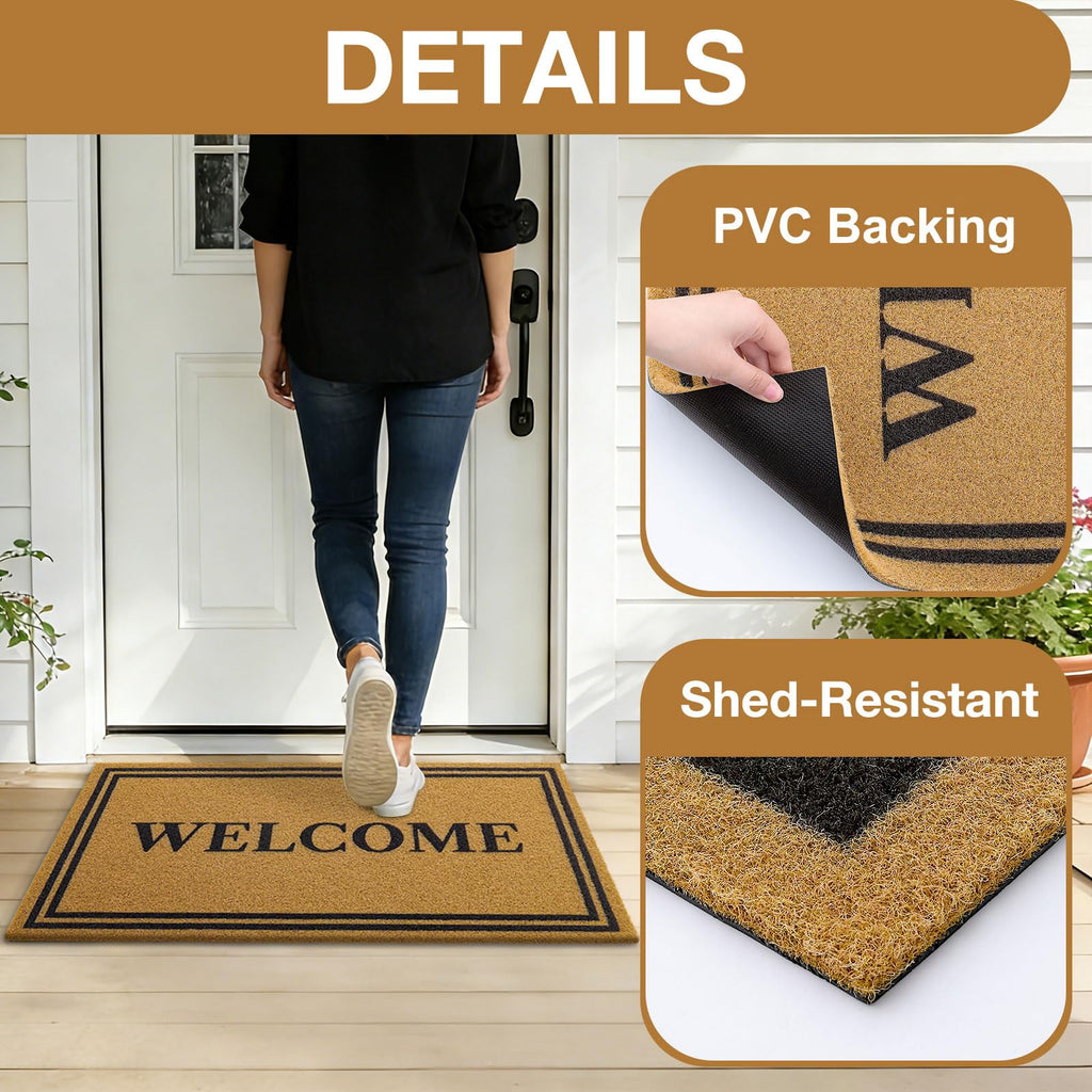 OLANLY Front Door Mat, Low Profile Doormat, Stain and Fade Resistant, Easy to Clean, for Indoor and Outdoor Entrances, Patio Porch or Entryway, Brown (30x17 Inch, Home Sweet Home)