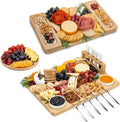 SMIRLY Charcuterie Board Set: Bamboo Rectangular Rustic Brown Cheese Board with Charcuterie Accessories & Round Fruit Tray - Perfect for Entertaining, Gifting, and Serving