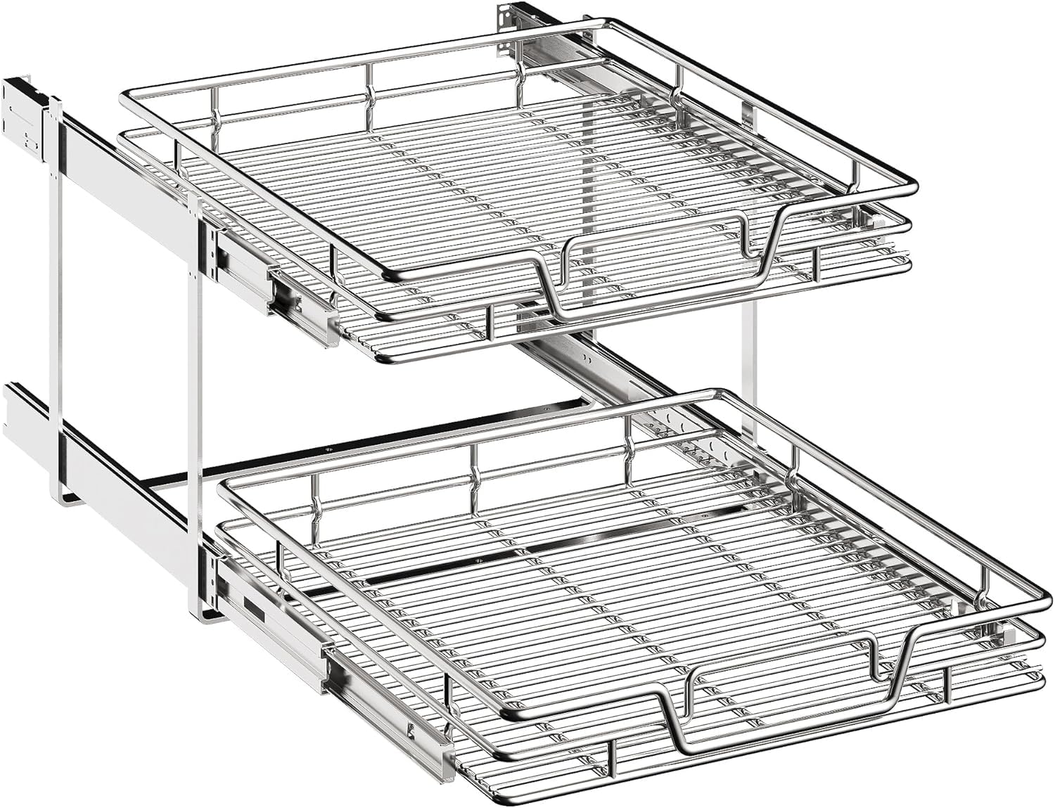 2-Tier Kitchen Cabinet,Pull Out Cabinet Organizer,Shelf and Drawer Organizer Slide Out Pantry Storaqe Basket in Multiple Sizes (12" W x21 D)