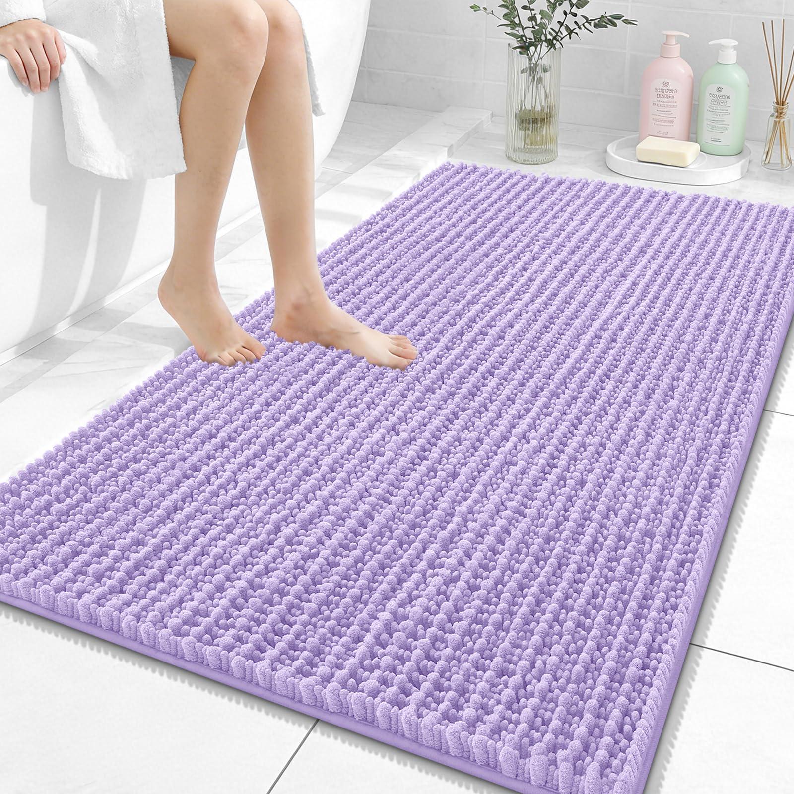 OLANLY Bathroom Rug Mat 30x20, Thick Soft and Absorbent Chenille Bath Mat, Non-Slip Rubber Backing, Machine Washable Quick Dry Bath Rugs for Tub Shower Floor, Home Decor Accessories, Grey
