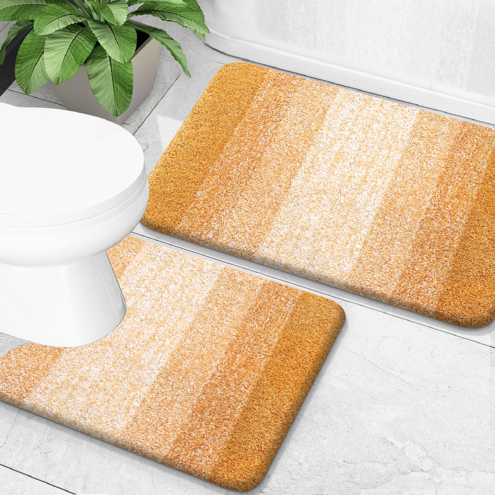 OLANLY Bathroom Rug Set 2 Piece, Soft Absorbent Microfiber Bath Mats and U-Shaped Contour Toilet Rug, Non-Slip, Machine Wash Dry, Plush Shaggy Bath Mats for Bathroom (24"x16"+24"x20", Grey)