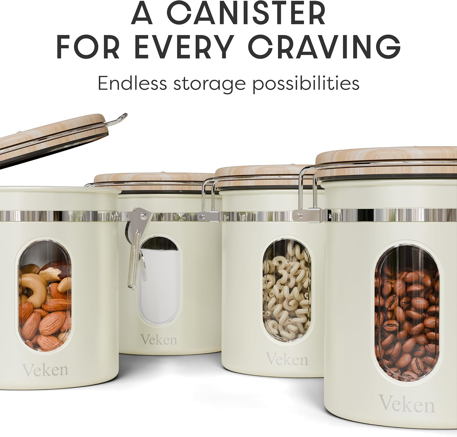 Veken Coffee Canister with Window,Airtight Stainless Steel Kitchen Food Storage Container, Date Tracker & Scoop for Grounds Coffee, Beans, Tea,Flour,Cereal,Sugar,22OZ,Copper