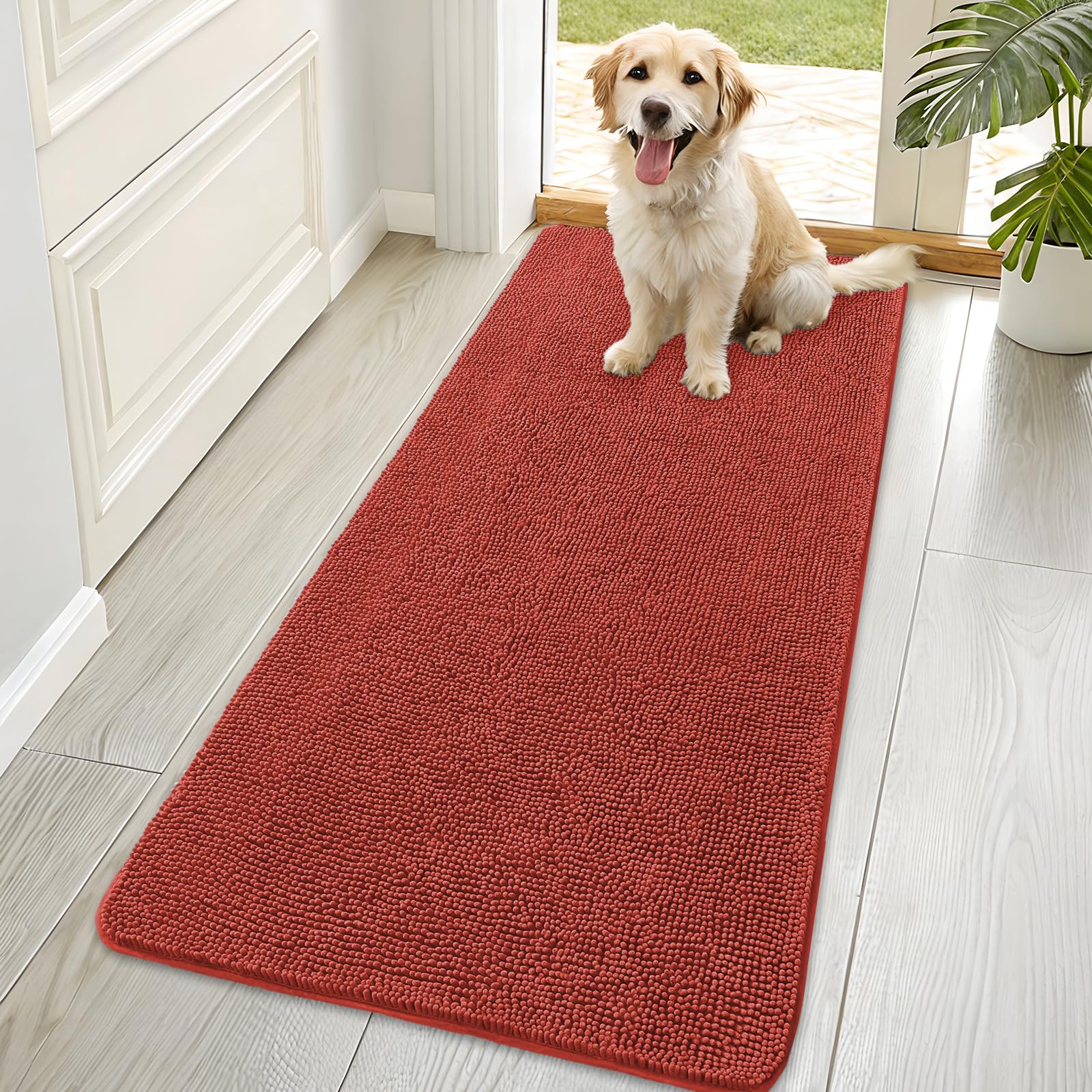 OLANLY Dog Door Mat for Muddy Paws 30x20, Absorbs Moisture and Dirt, Absorbent Non-Slip Washable Doormat, Quick Dry Chenille Mud Mat for Dogs, Entry Indoor Entryway Carpet for Inside Floor, Grey