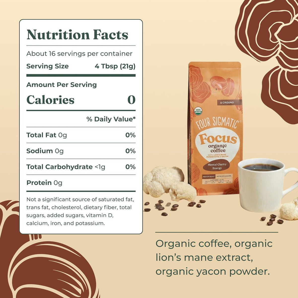 Four Sigmatic Gut Health Organic Ground Coffee | Medium Roast, Immune Boosting Probiotic Mushroom Coffee with Chaga & Turkey Tail for Gut Health & Immune Support | 12oz Bag