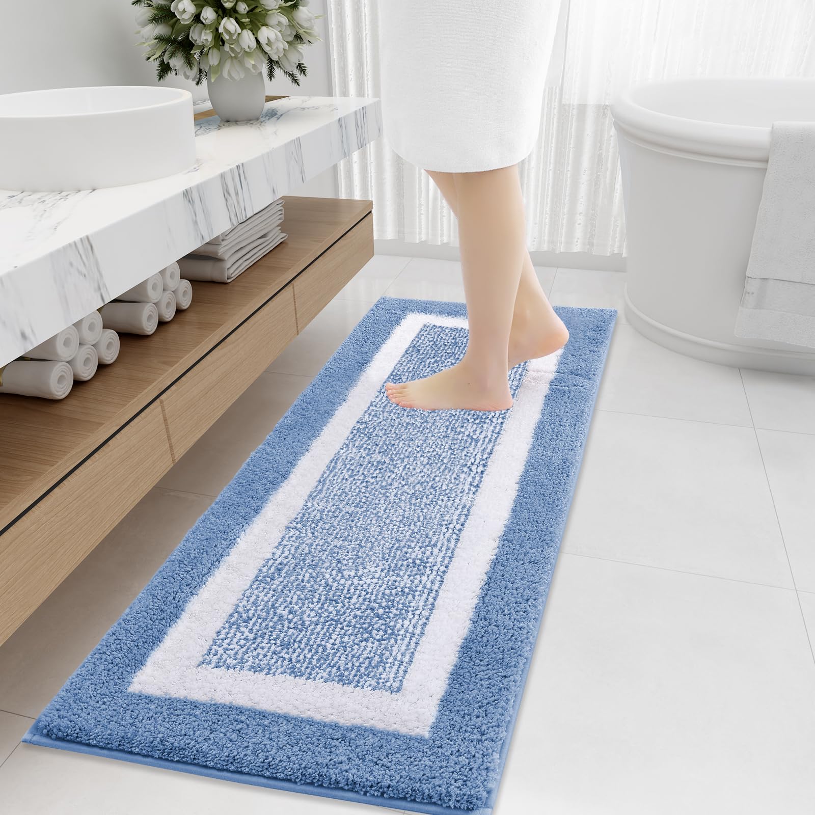 OLANLY Small Bathroom Rugs 24x16, Extra Soft and Absorbent Microfiber Bath Rugs, Non-Slip, Machine Washable, Quick Dry Shaggy Bath Carpet, Bath Mats for Bathroom Floor, Tub, Shower, Grey
