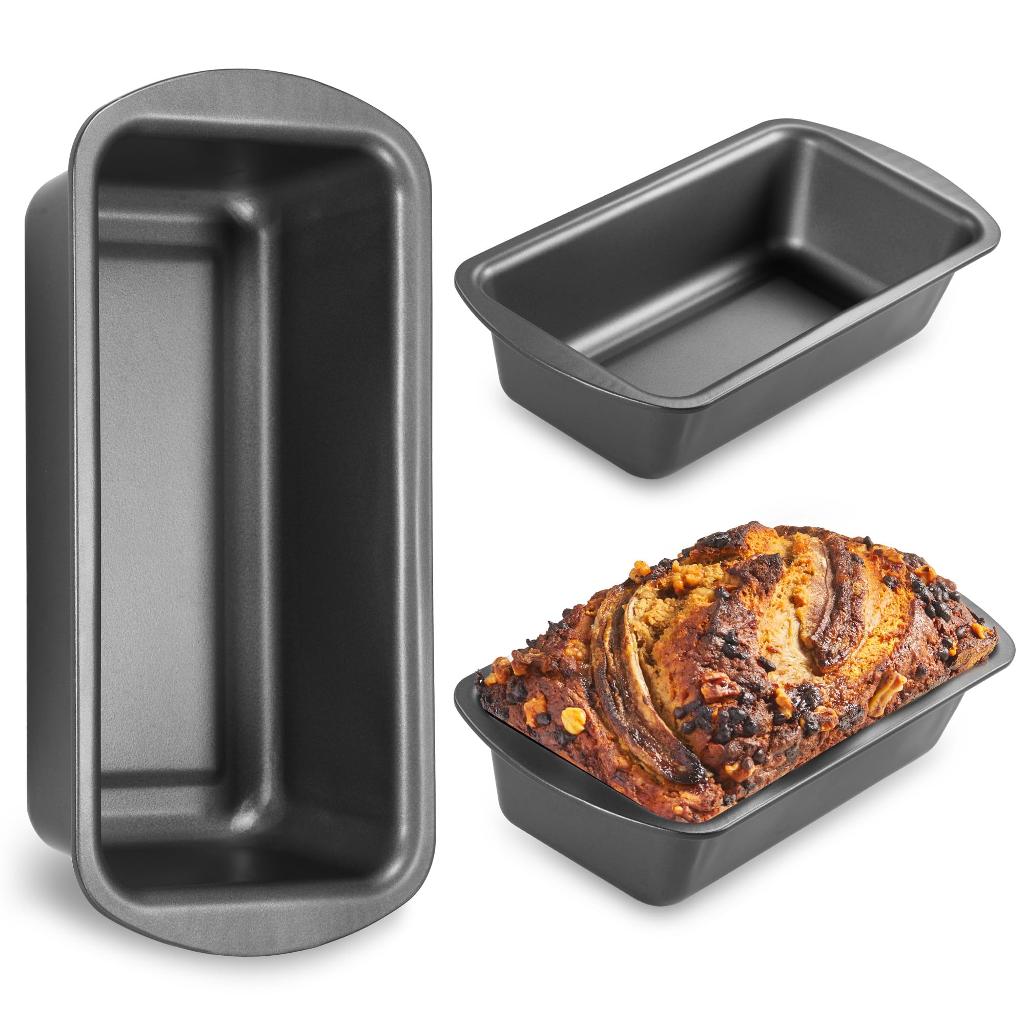 HONGBAKE Mini Loaf Pan for Baking Bread, 6 x 3.3 x 2 In Nonstick Small Banana Bread Tins Set of 3, Tiny Carbon Steel Meatloaf Pan - Dark Grey