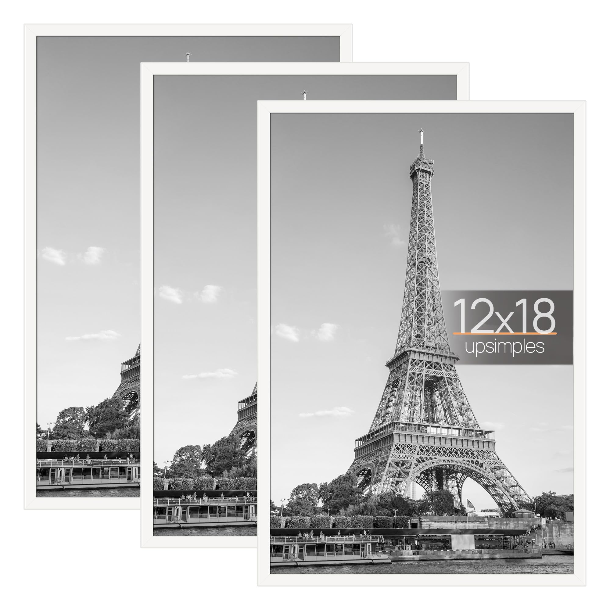 upsimples 12x16 Picture Frame Black 3 Pack, Scratch-Proof Poster Frames 12 x 16 for Photo Gallery - Slide-In Strips, Horizontal or Vertical Wall Mounting